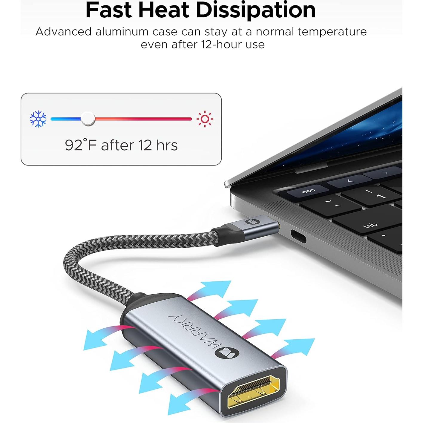 Adaptador USB C a HDMI 4K WARRKY, 30g, 11.8x8.9cm