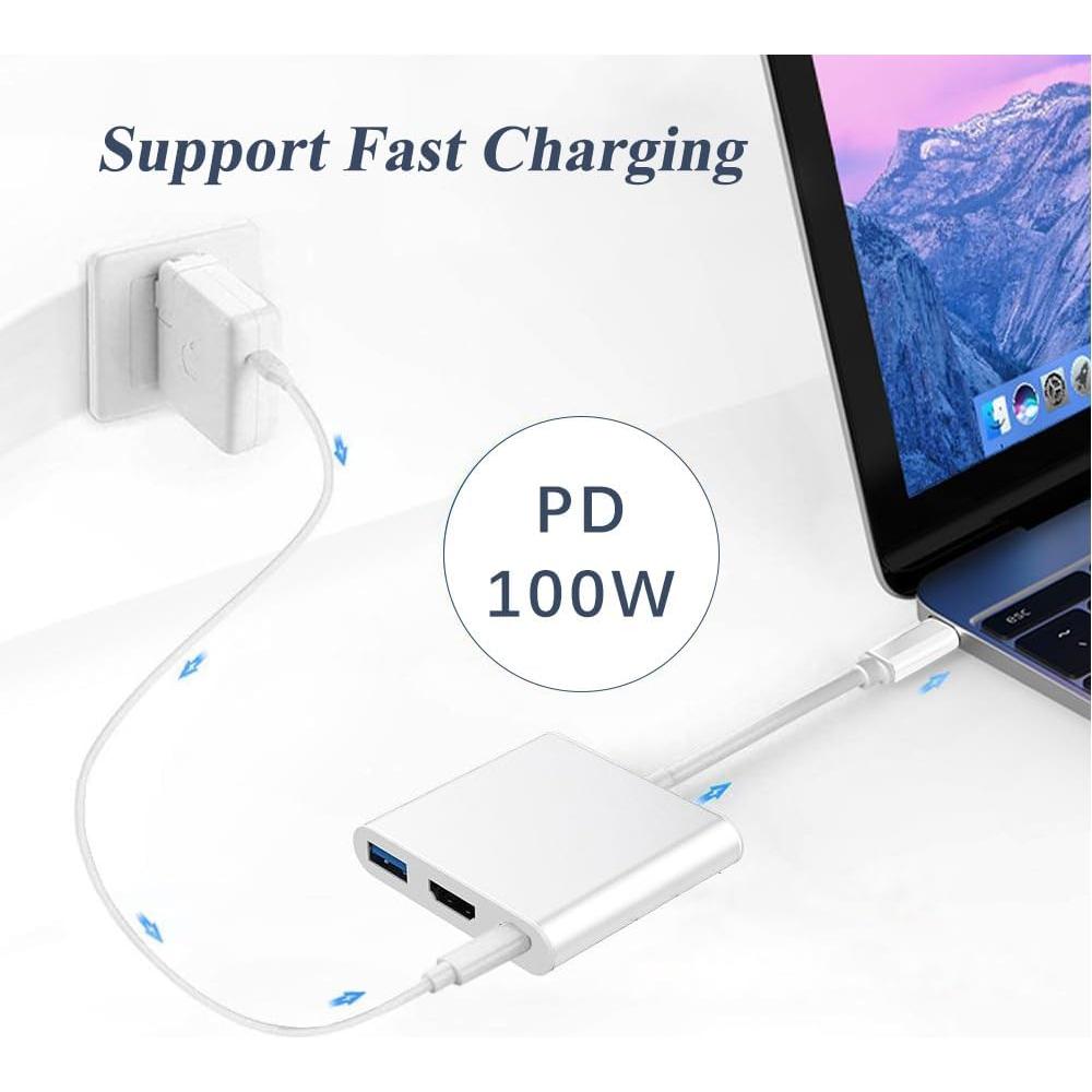 Adaptador USB C a HDMI 4K MVBOONE 3 en 1 Carga Rápida 100W