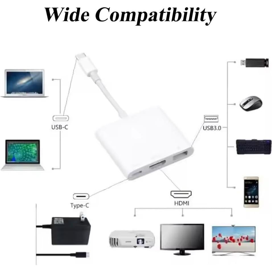 Adaptador USB C a HDMI 4K MVBOONE 3 en 1 Carga Rápida 100W