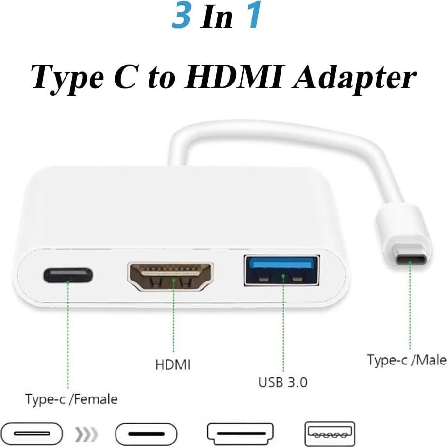 Adaptador USB C a HDMI 4K MVBOONE 3 en 1 Carga Rápida 100W