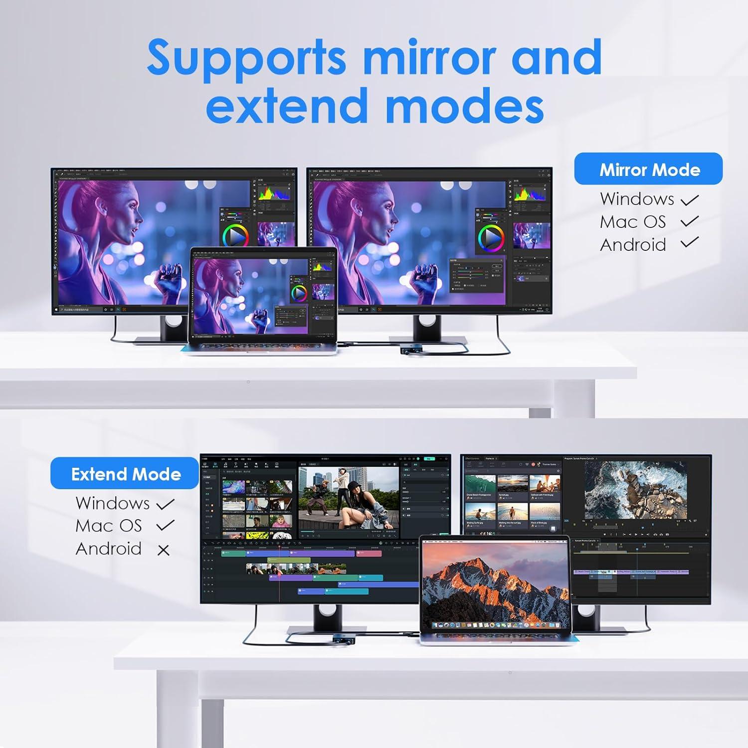 Adaptador WAVLINK USB 3.0 y USB C a Doble HDMI 4K 60Hz