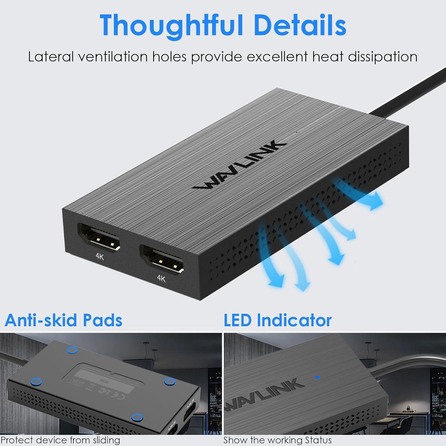 Adaptador WAVLINK USB 3.0 y USB C a Doble HDMI 4K 60Hz