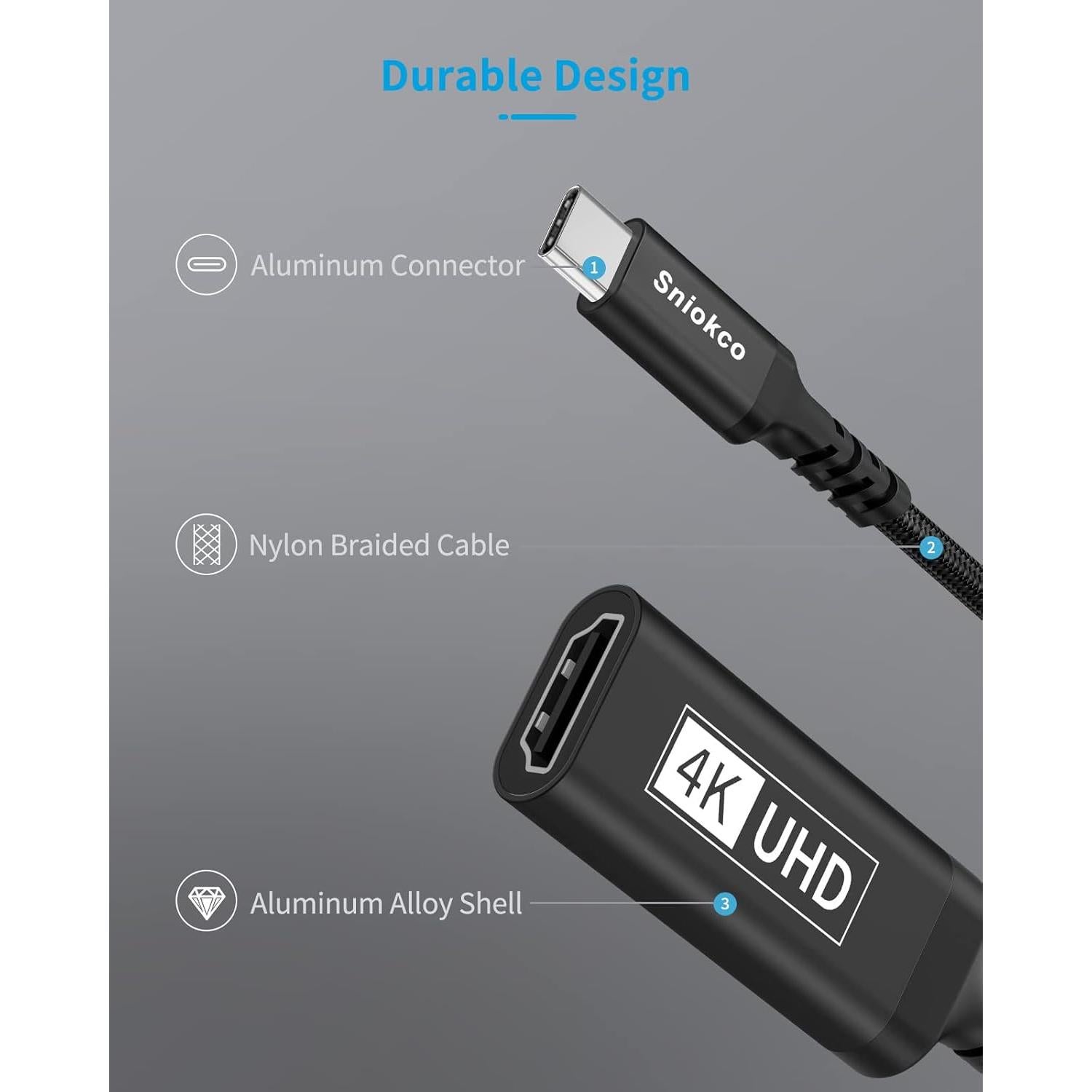 Adaptador USB C a HDMI Sniokco 4K 30Hz Thunderbolt 3/4