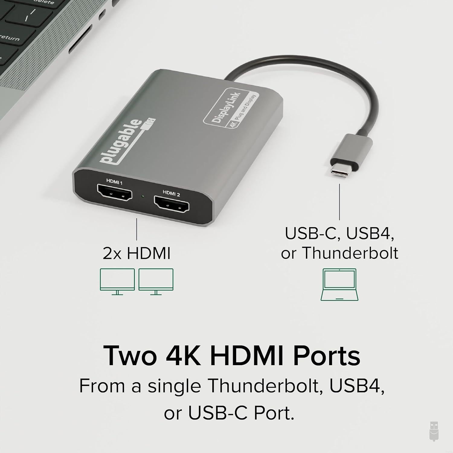 Adaptador HDMI Dual USB-C Plugable USBC-6950M 4K 60Hz
