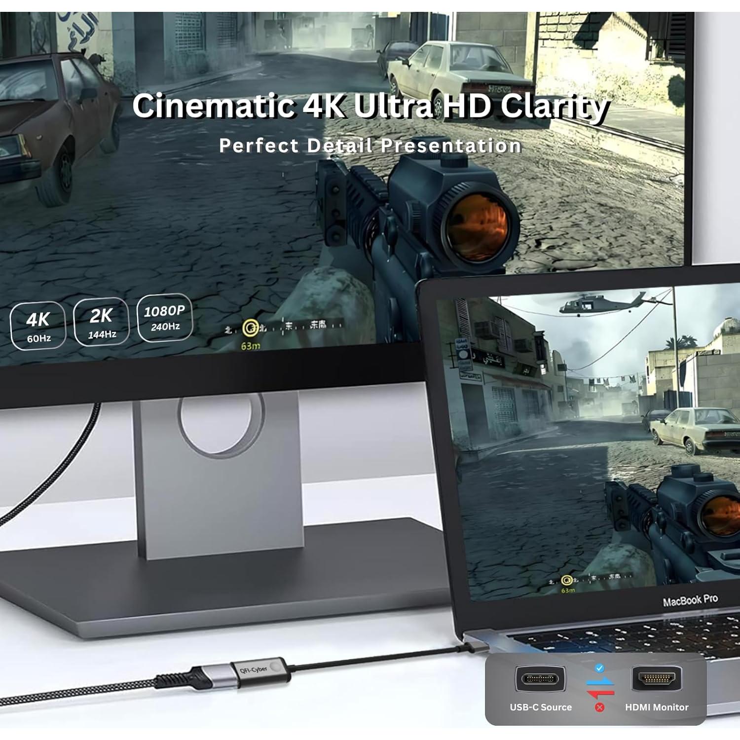 Adaptador USB-C a HDMI 4K QFI-Cyber, Aluminio, Portátil