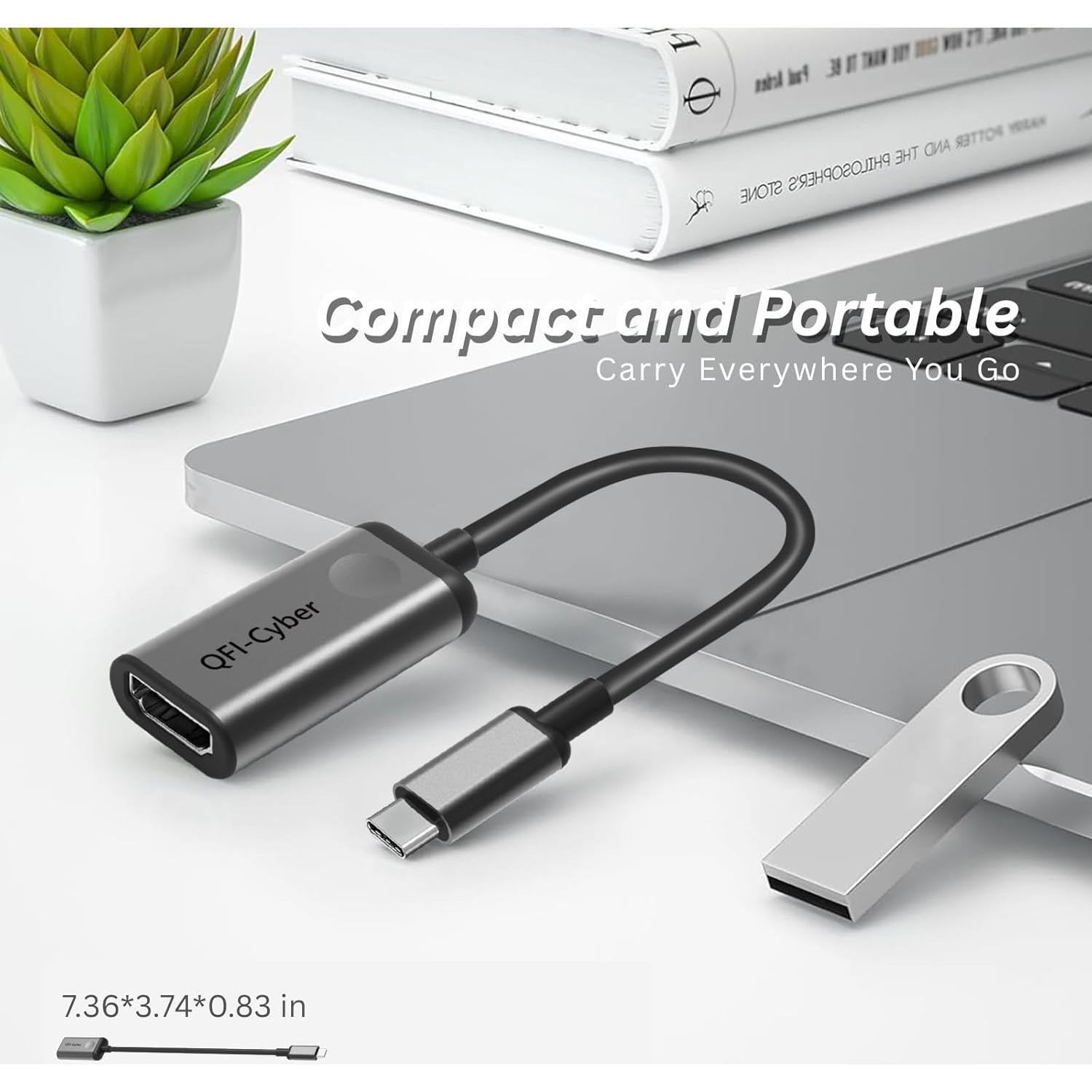 Adaptador USB-C a HDMI 4K QFI-Cyber, Aluminio, Portátil
