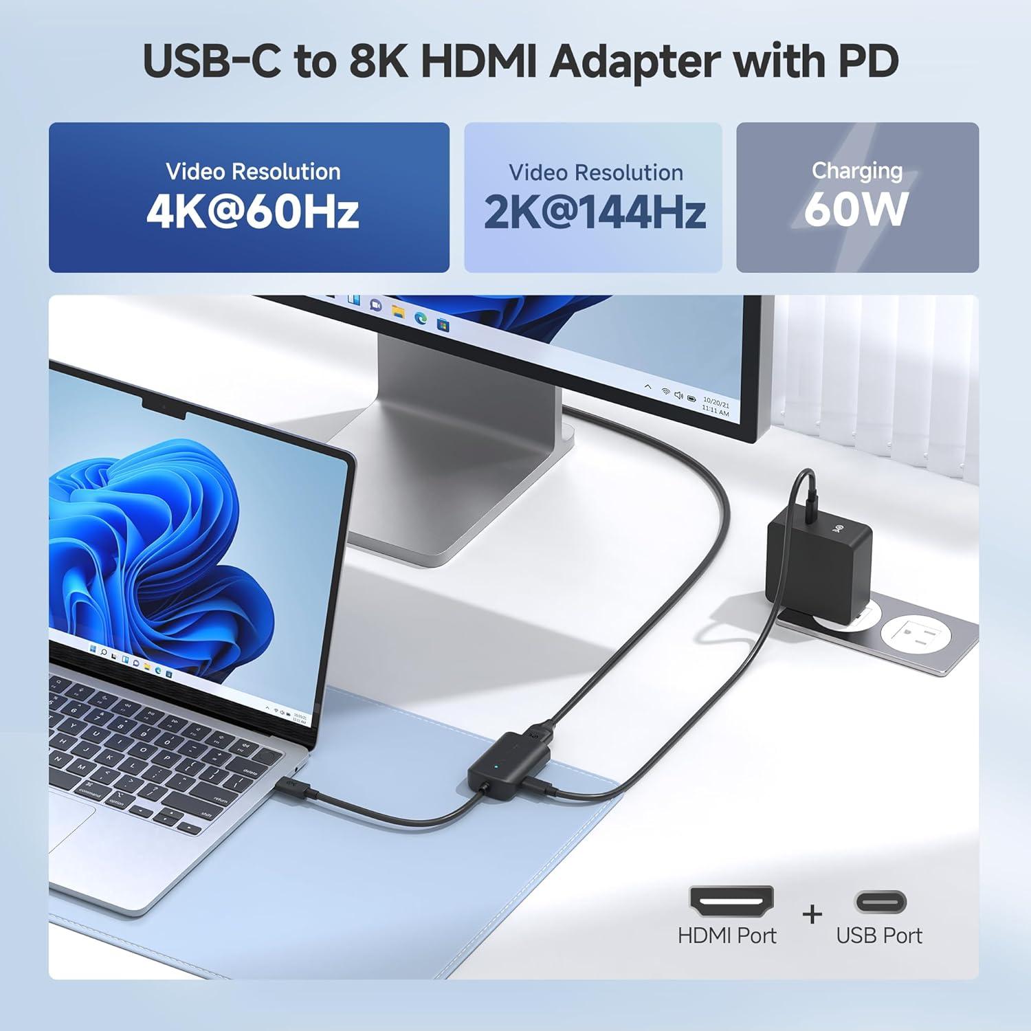 Adaptador USB-C a HDMI Cable Matters 4K 60Hz Carga 60W Negro