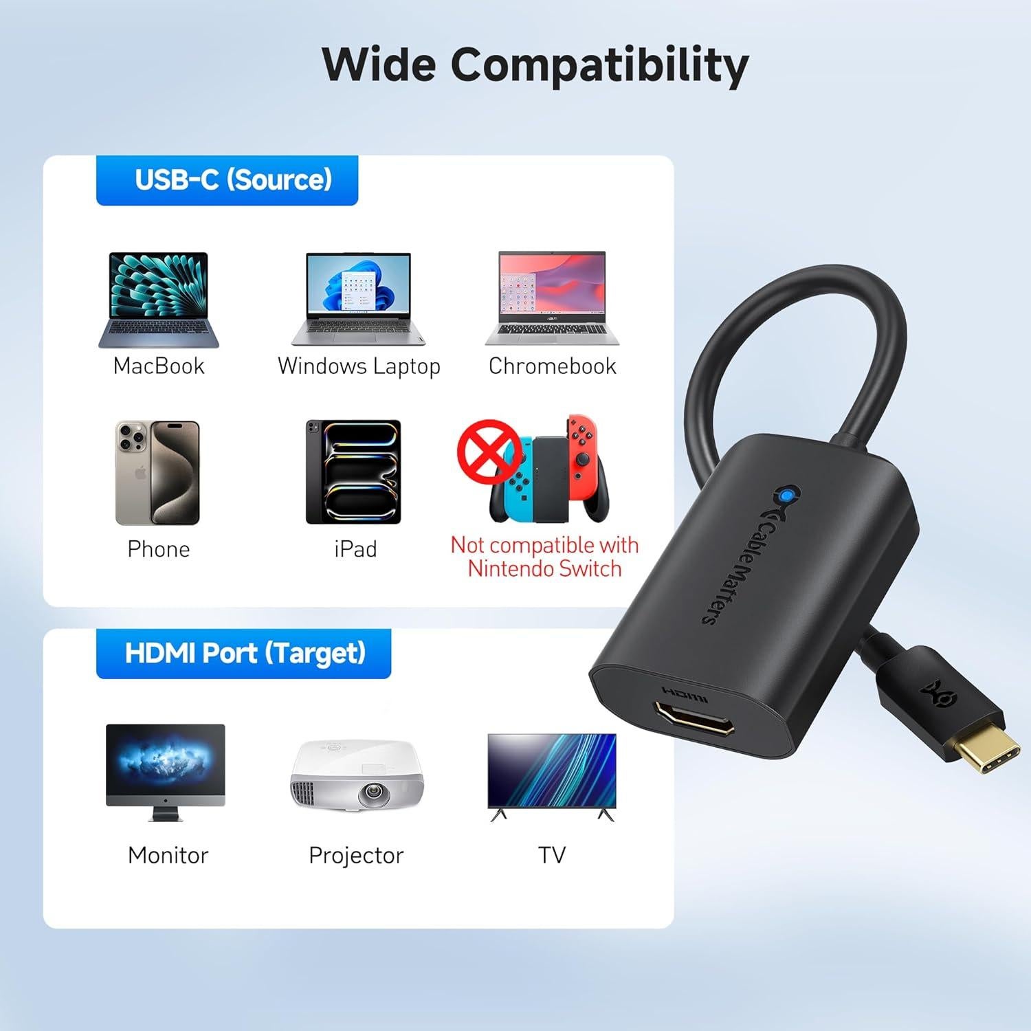 Adaptador USB-C a HDMI Cable Matters 4K 60Hz Carga 60W Negro