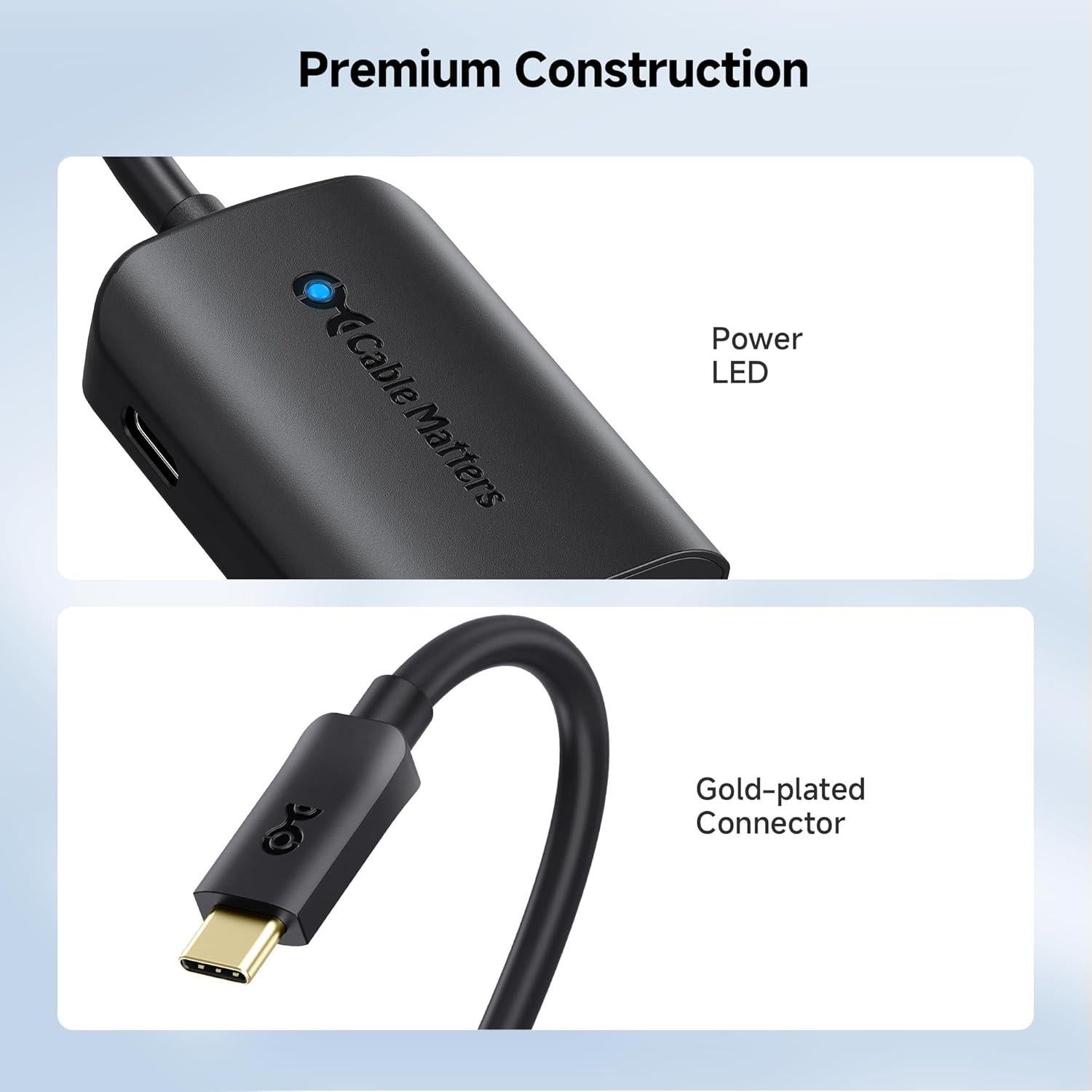 Adaptador USB-C a HDMI Cable Matters 4K 60Hz Carga 60W Negro