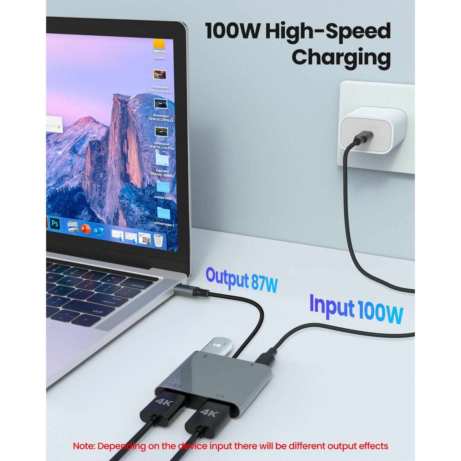 Adaptador USB-C a Doble HDTV Fophmo 4K 100W para 2 Monitores