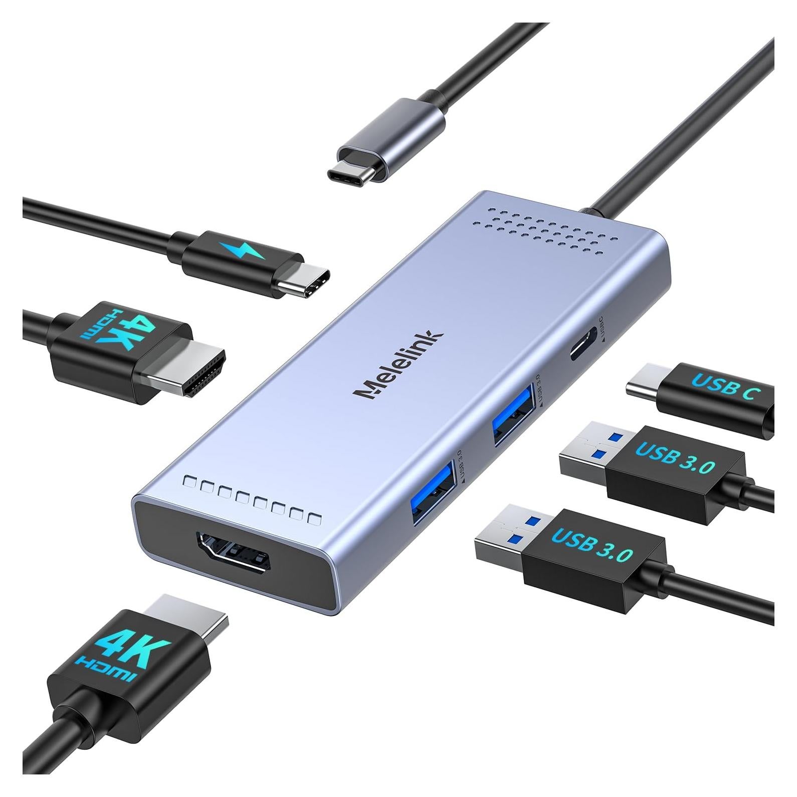 Estación de Acoplamiento 6 en 1 Melelink USB-C a Doble HDMI 4K