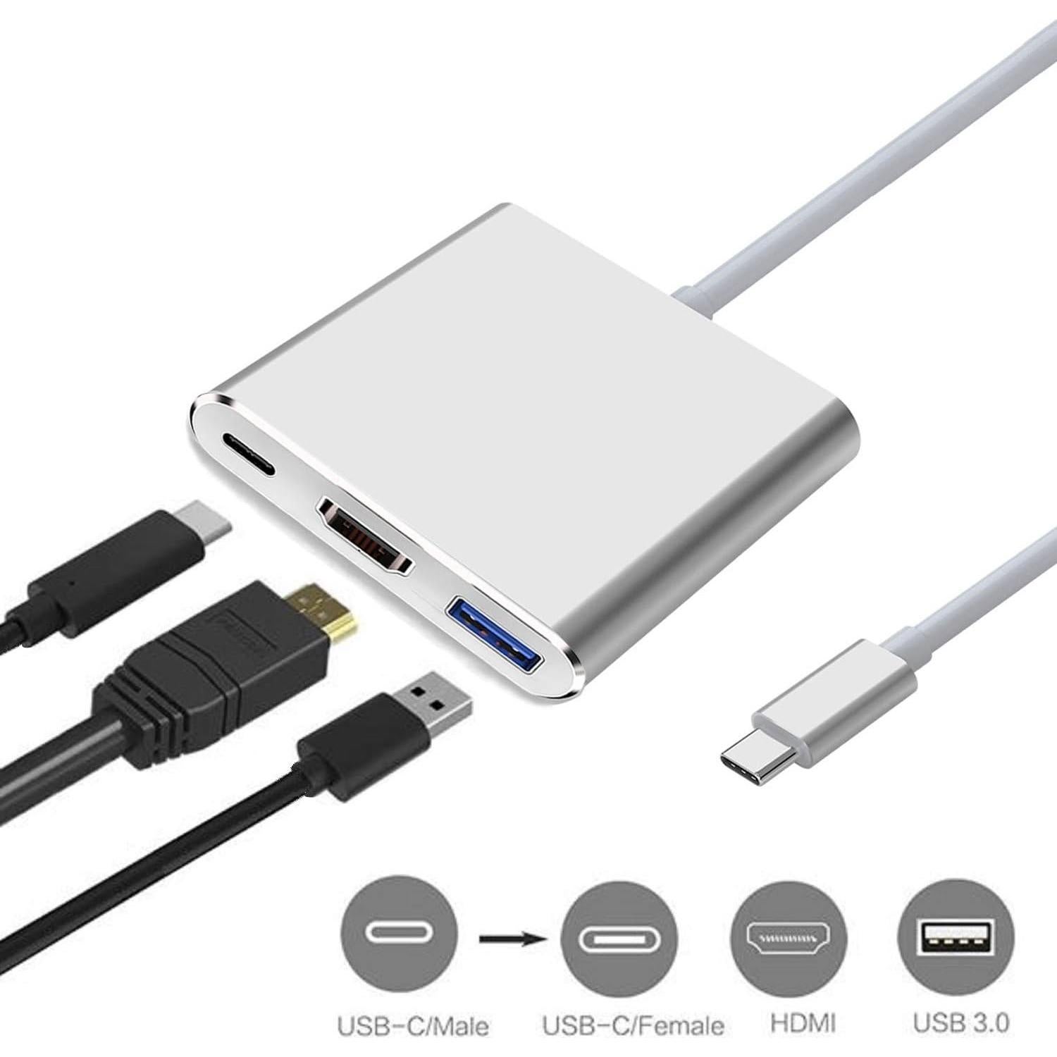 Adaptador USB-C a HDMI 4K Milu - Multiport 3 en 1 Plata