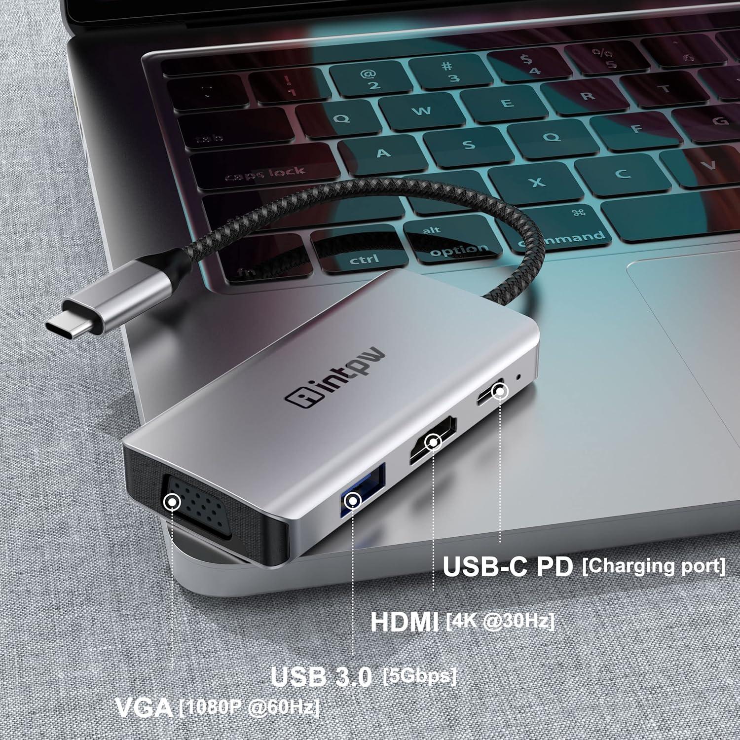 Adaptador USB C a HDMI y VGA INTPW 4K - Multiport 100W
