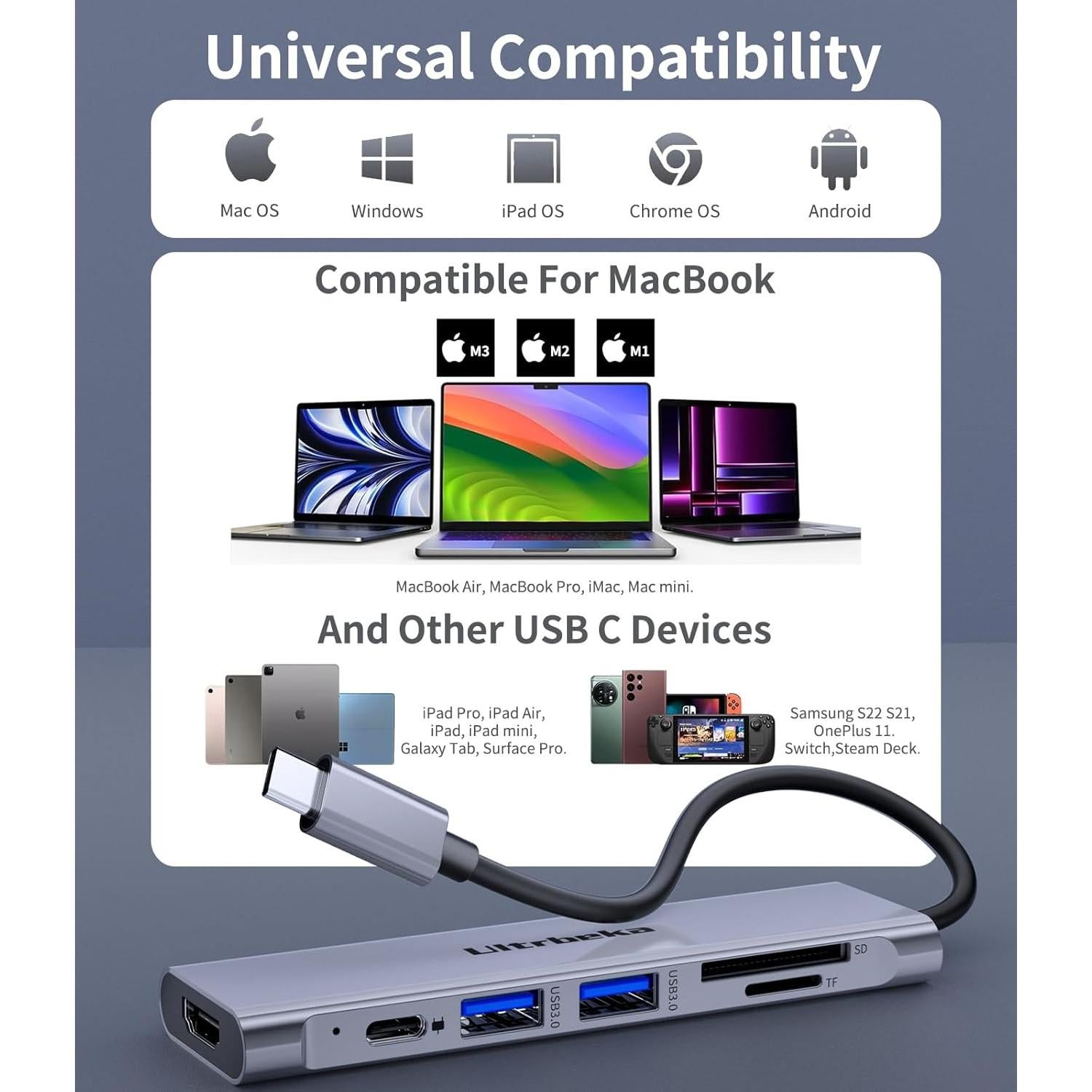 Hub USB C 7-en-1 Ultrbeka con HDMI 4K y 2 USB 3.0