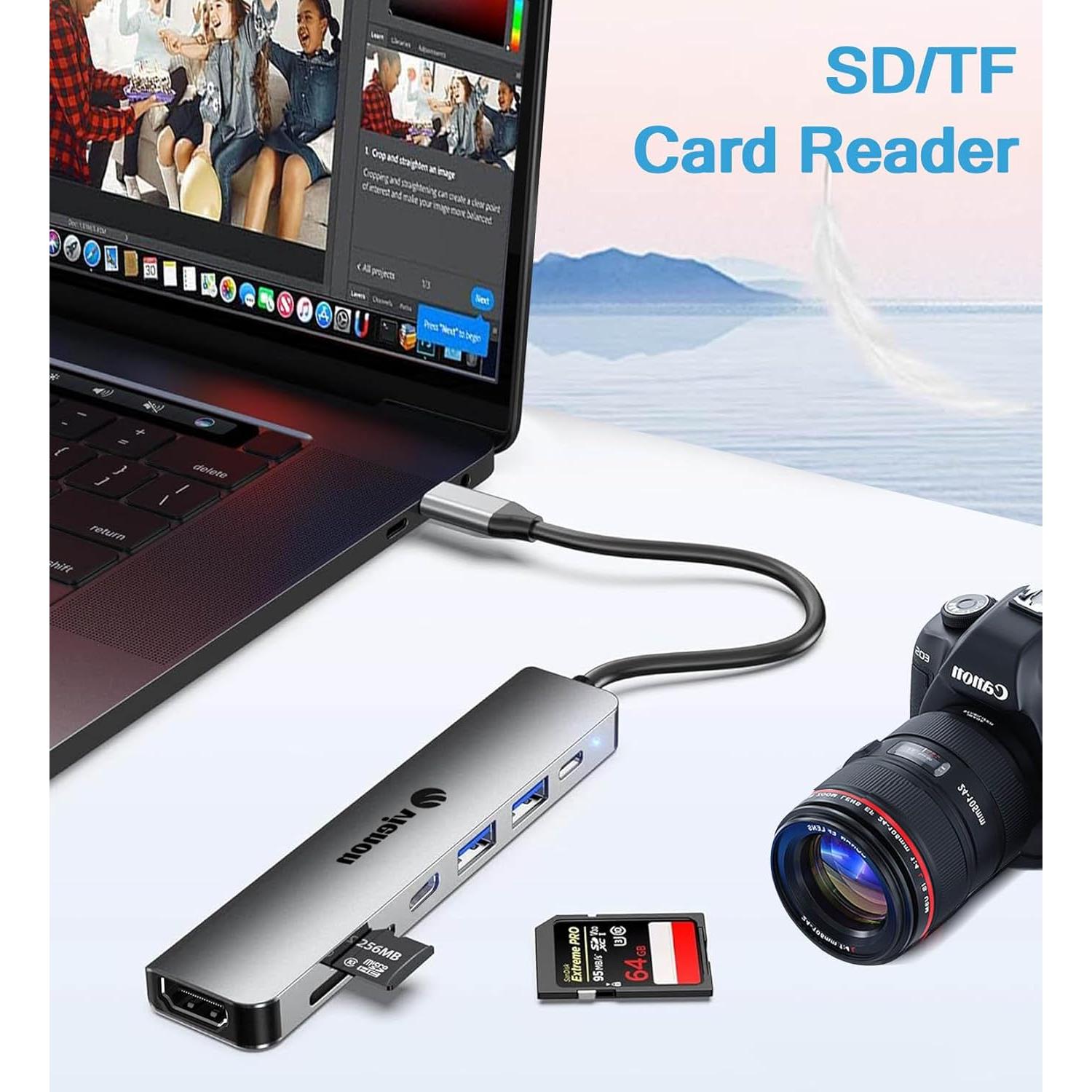 Adaptador Hub USB C HDMI 7 en 1 VIENON 4K con Lector SD