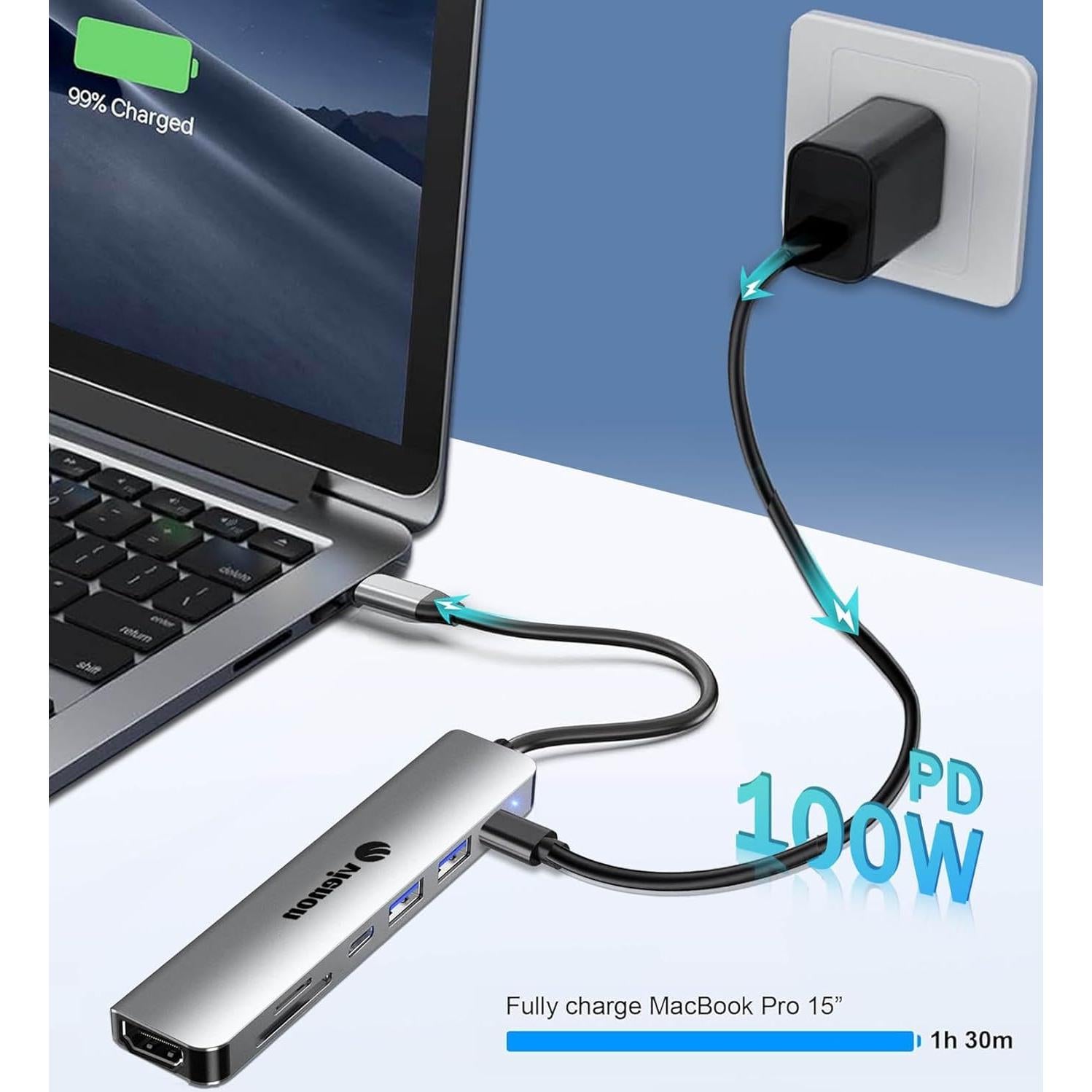 Adaptador Hub USB C HDMI 7 en 1 VIENON 4K con Lector SD