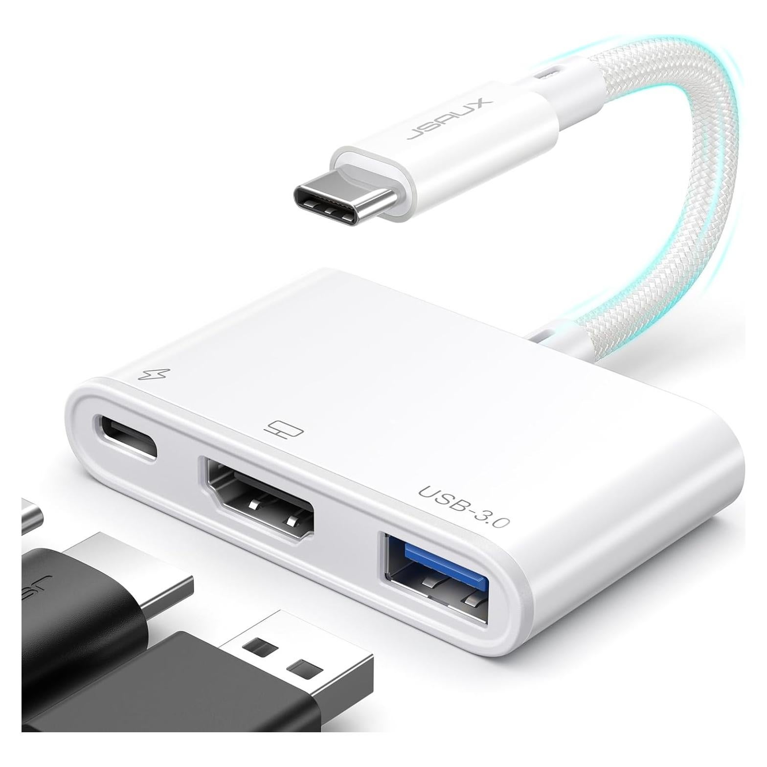 Adaptador JSAUX USB C a HDMI 4K 3-en-1 Carga 100W Blanco