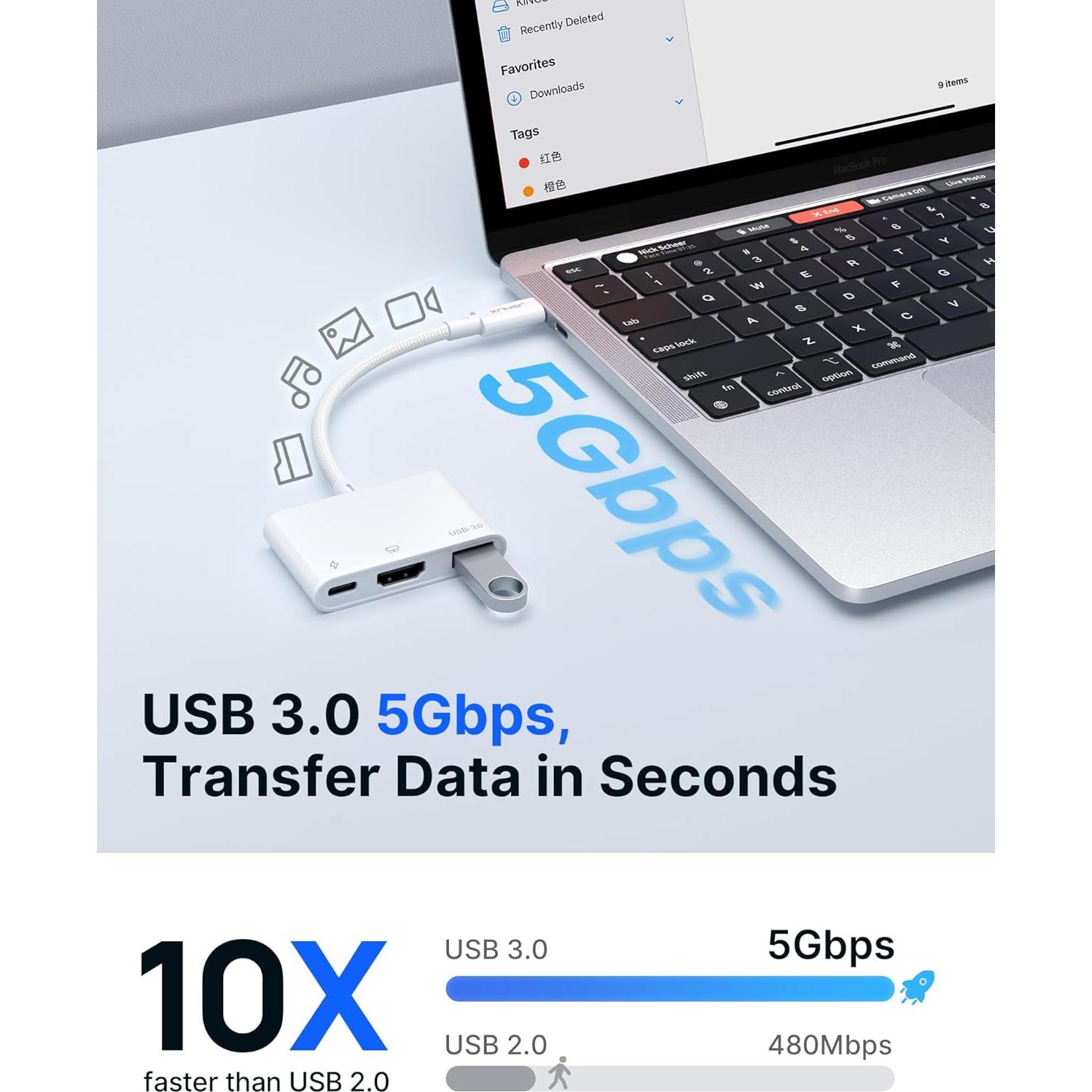 Adaptador JSAUX USB C a HDMI 4K 3-en-1 Carga 100W Blanco