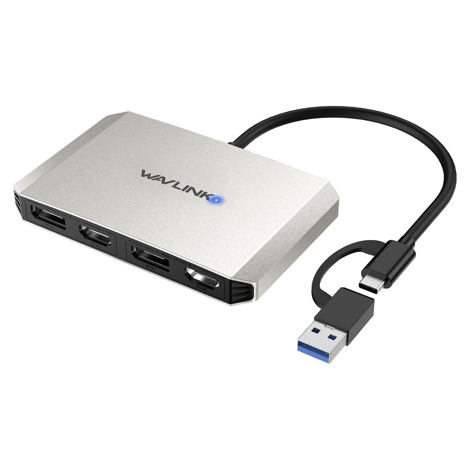Adaptador WAVLINK USB 3.0 a Doble HDMI/DisplayPort 4K 60Hz