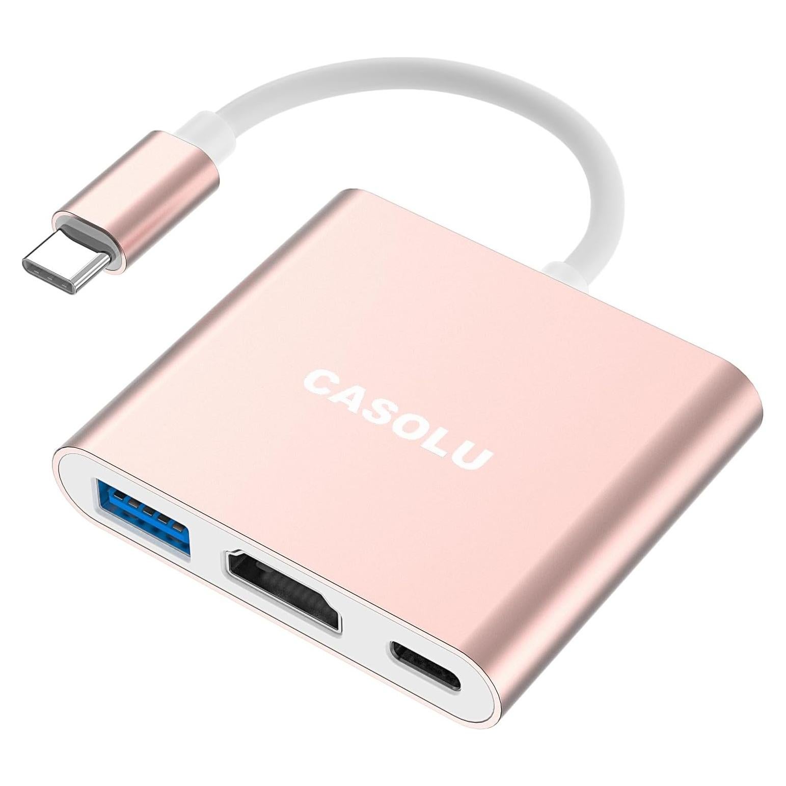 Adaptador USB-C a HDMI 4K CASOLU con Carga PD 100W Oro Rosa