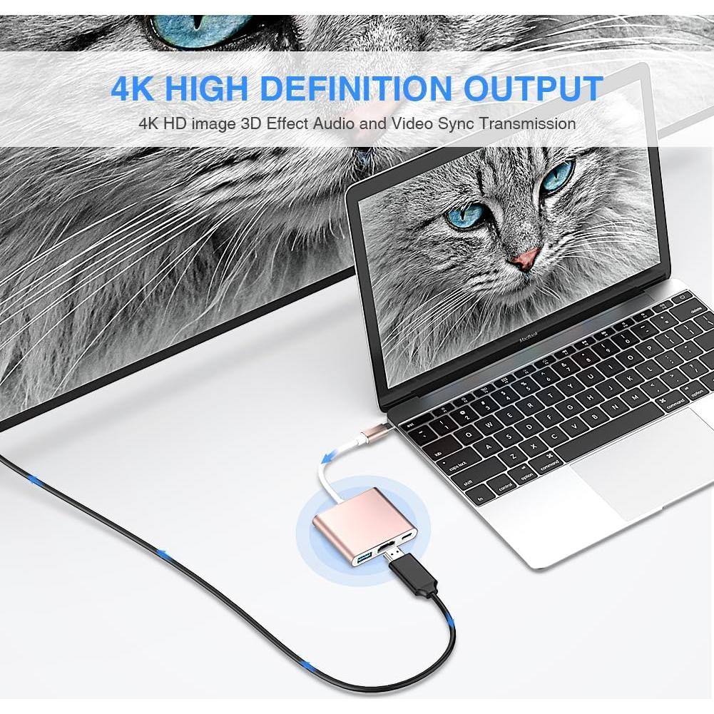 Adaptador USB-C a HDMI 4K CASOLU con Carga PD 100W Oro Rosa