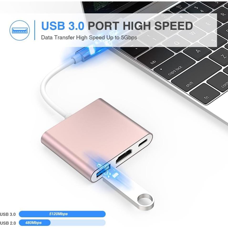 Adaptador USB-C a HDMI 4K CASOLU con Carga PD 100W Oro Rosa
