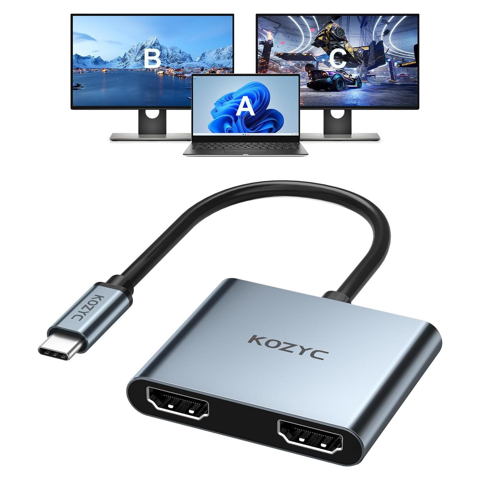 Adaptador USB C a Doble HDMI 4K 60Hz KOZYC Plata