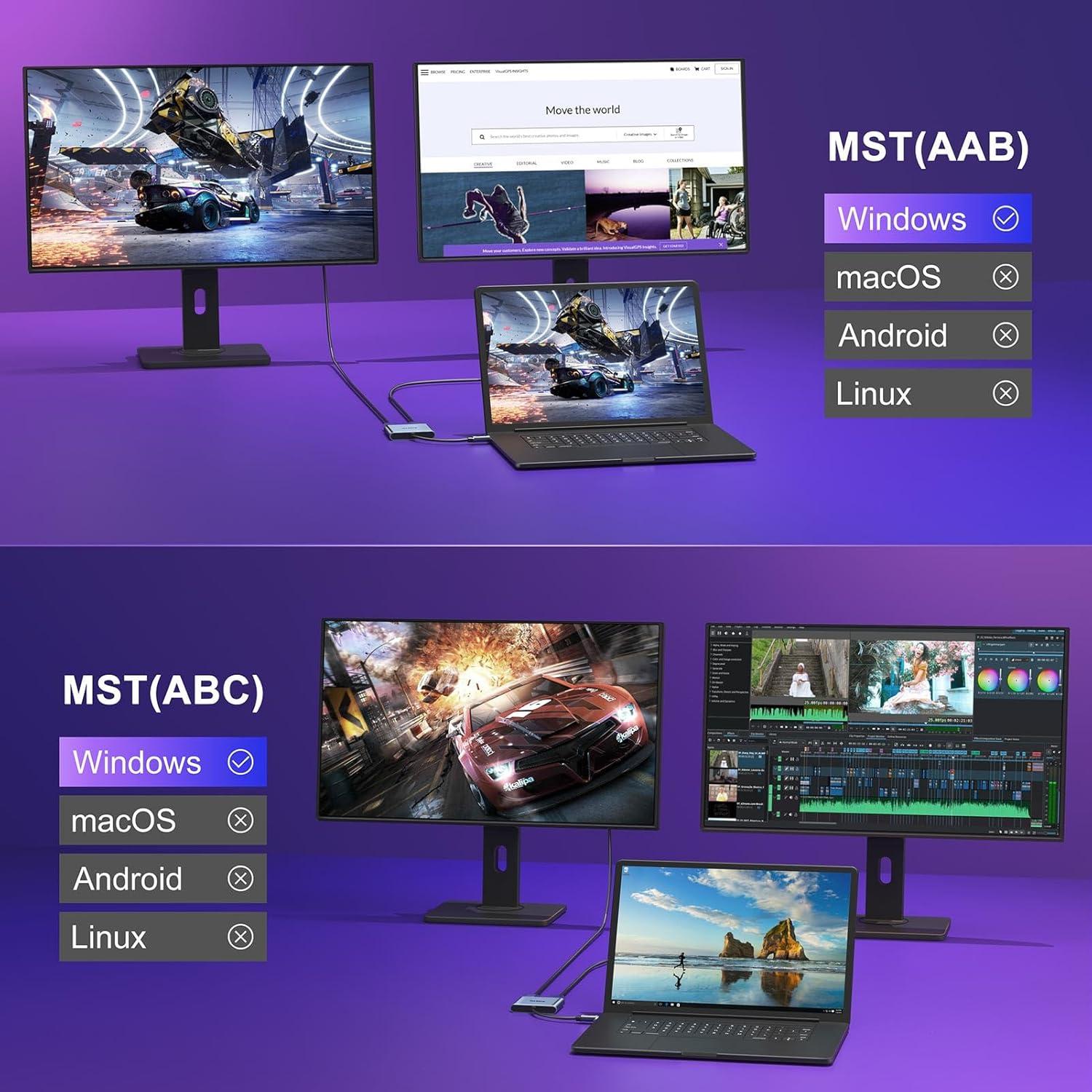 Adaptador USB C a Doble HDMI 4K 60Hz KOZYC Plata