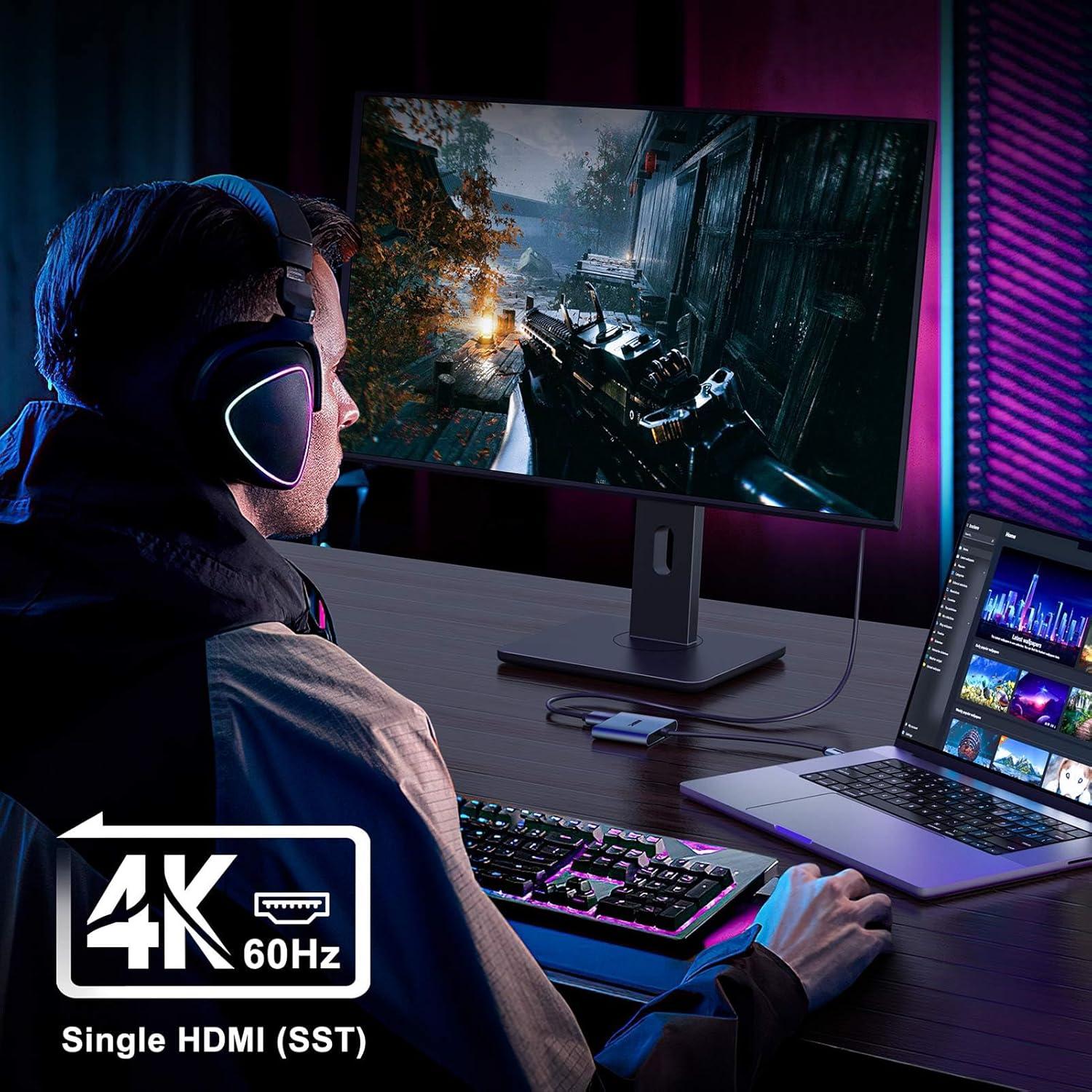 Adaptador USB C a Doble HDMI 4K 60Hz KOZYC Plata