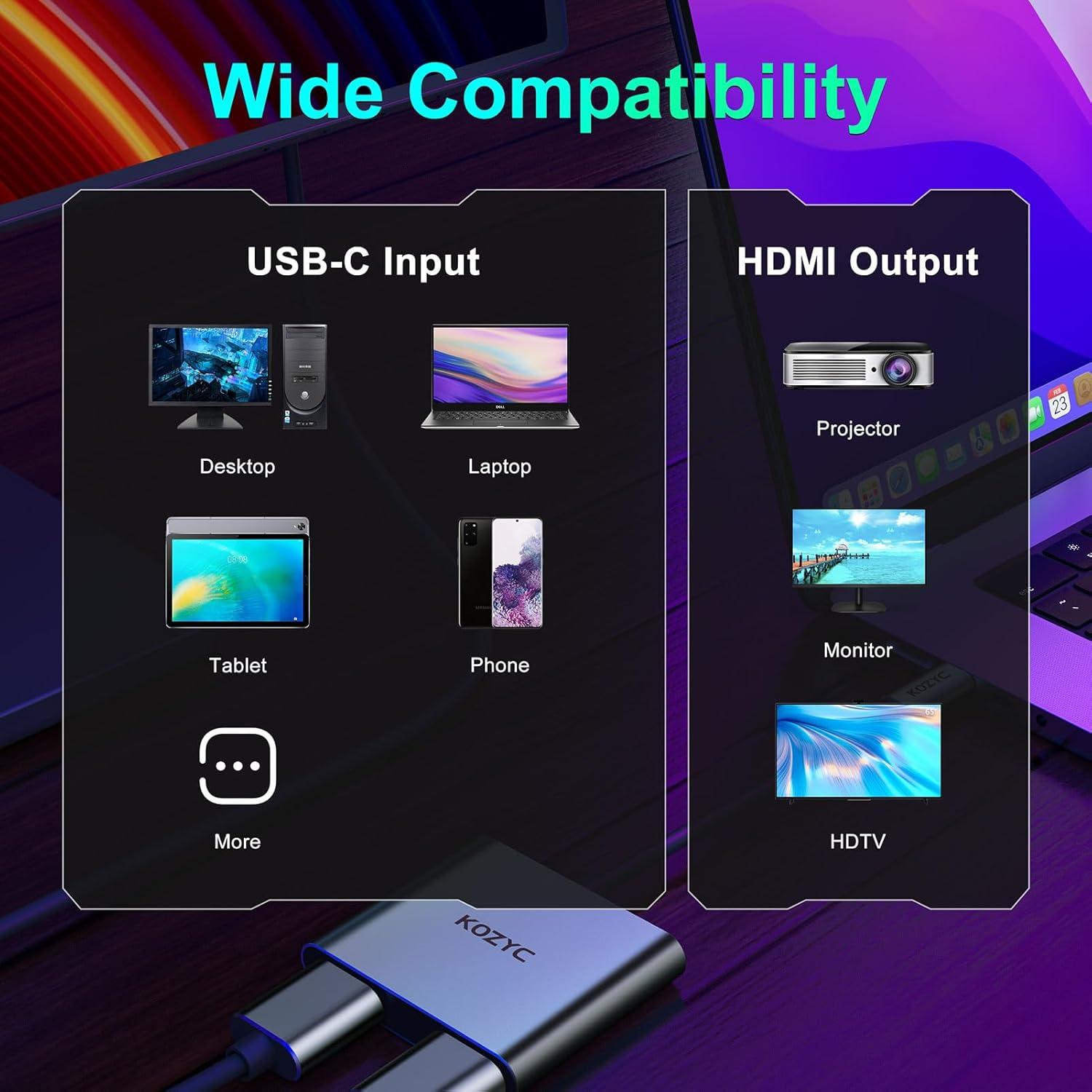 Adaptador USB C a Doble HDMI 4K 60Hz KOZYC Plata