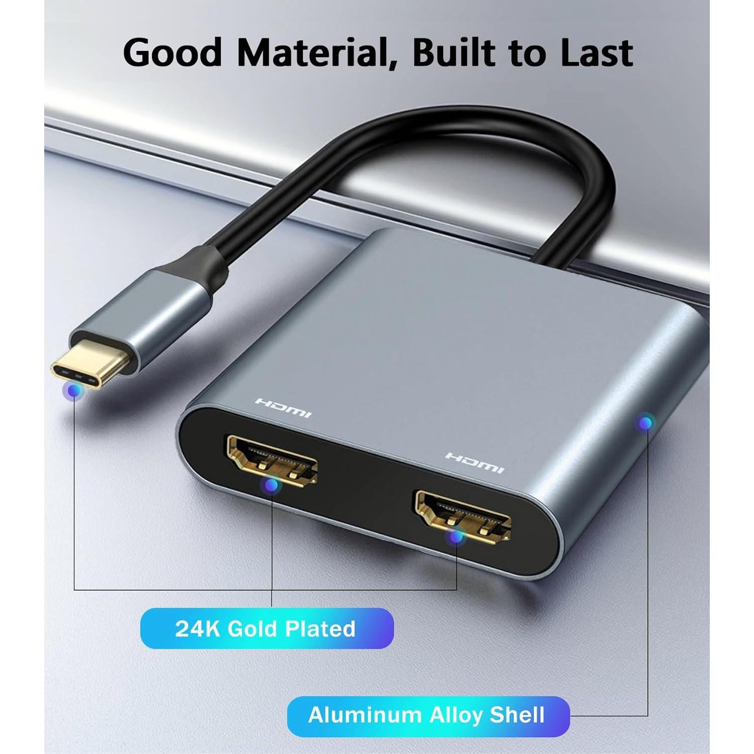 Adaptador USB C a Doble HDMI 4K 60Hz AKWOR para MacBook