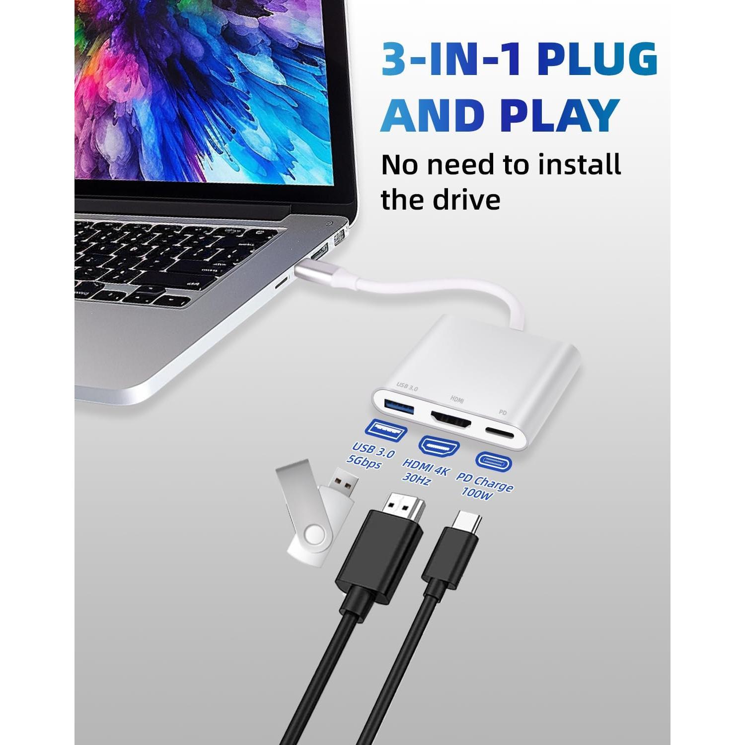 Adaptador USB C a HDMI 4K HJSYWESYUH con Carga PD 100W