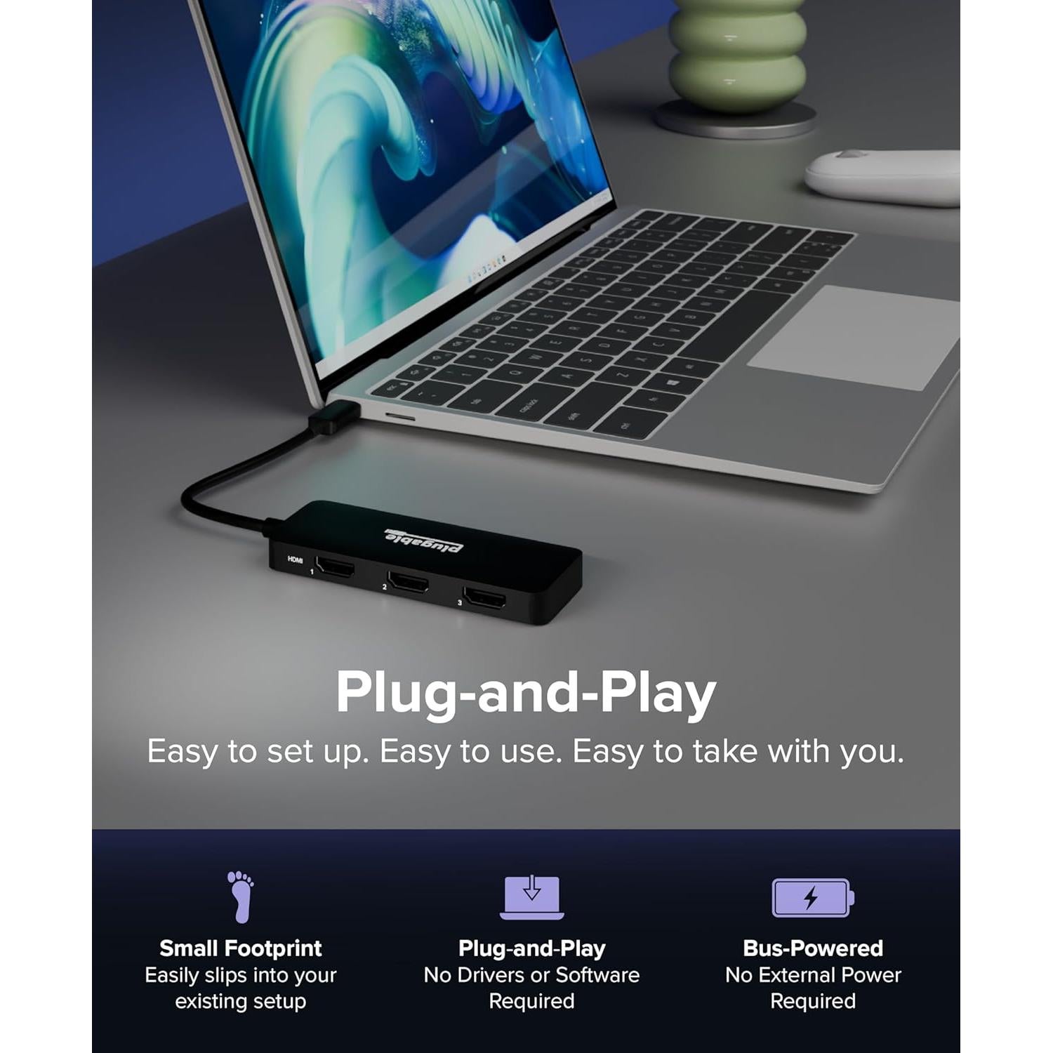 Adaptador Multi Monitor USB-C a HDMI Plugable USBC-MSTH3 4K