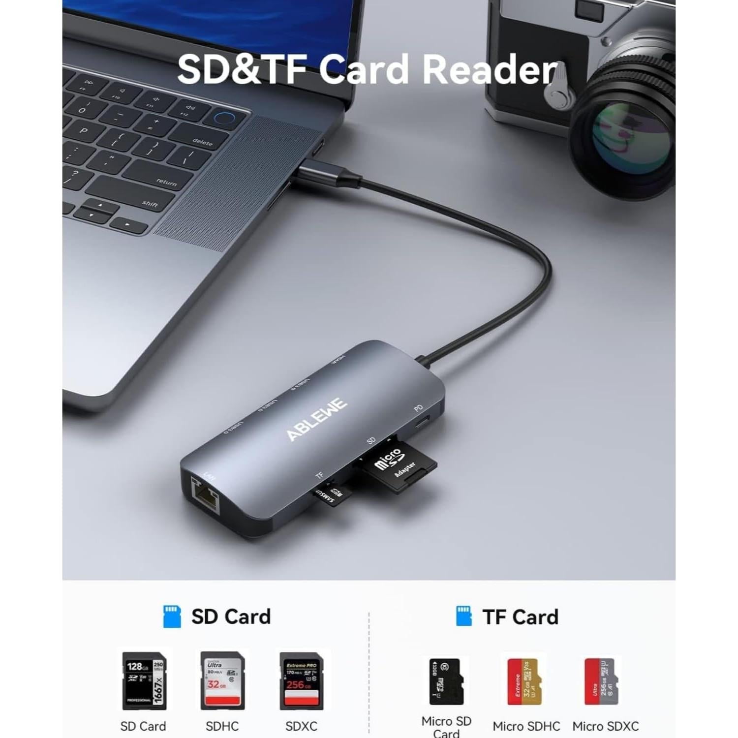 Hub USB C 8 en 1 ABLEWE con HDMI 4K, Ethernet 1000Mbps