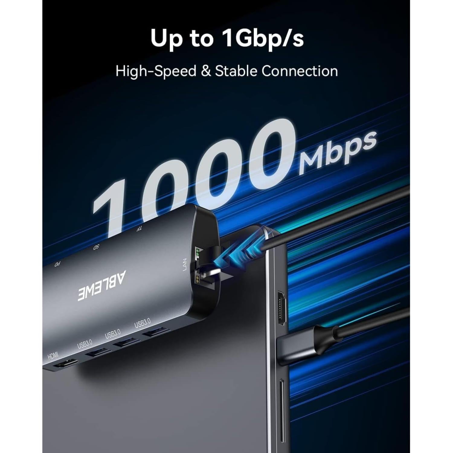 Hub USB C 8 en 1 ABLEWE con HDMI 4K, Ethernet 1000Mbps