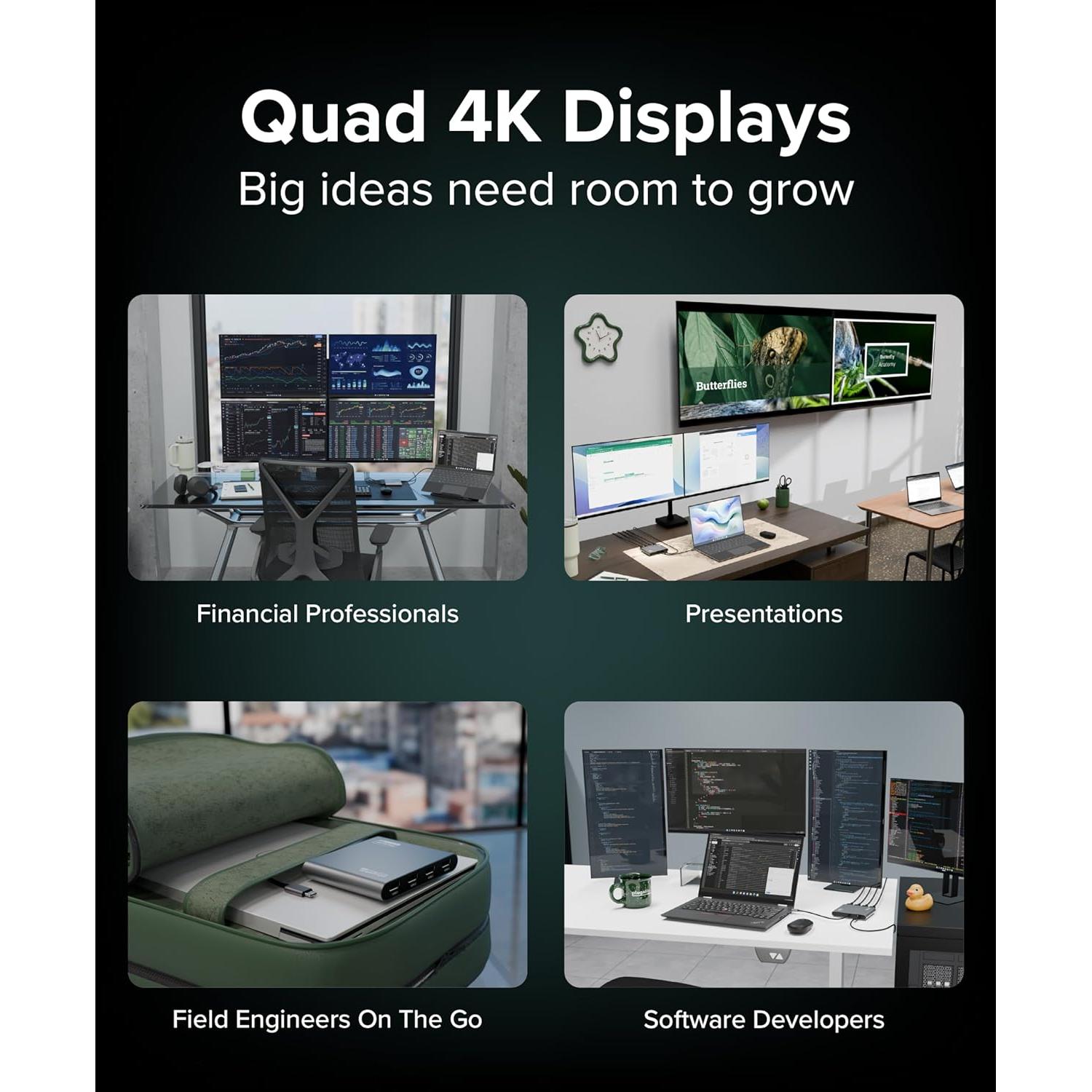 Adaptador USB-C a Quad HDMI 4K Plugable USBC-7400H4 100W