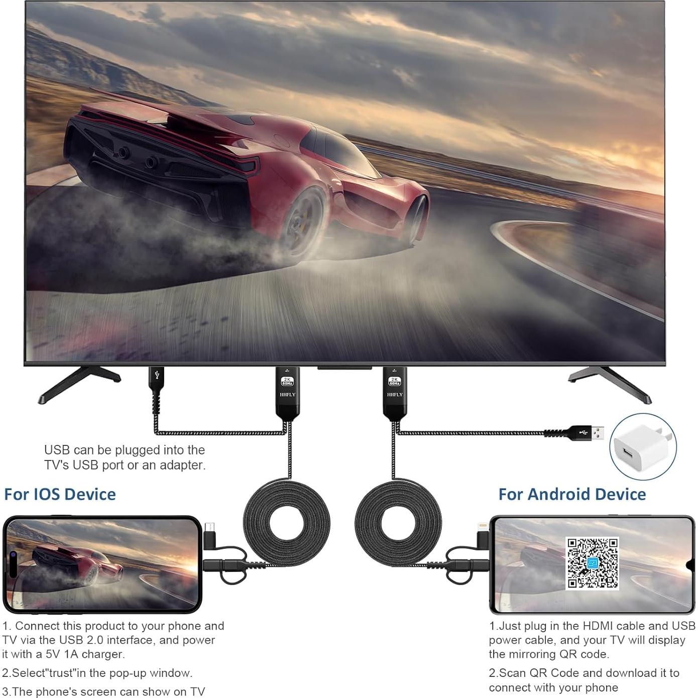 Adaptador 3-en-1 USB-C a HDMI HHFLY 1080p para iPhone/Android