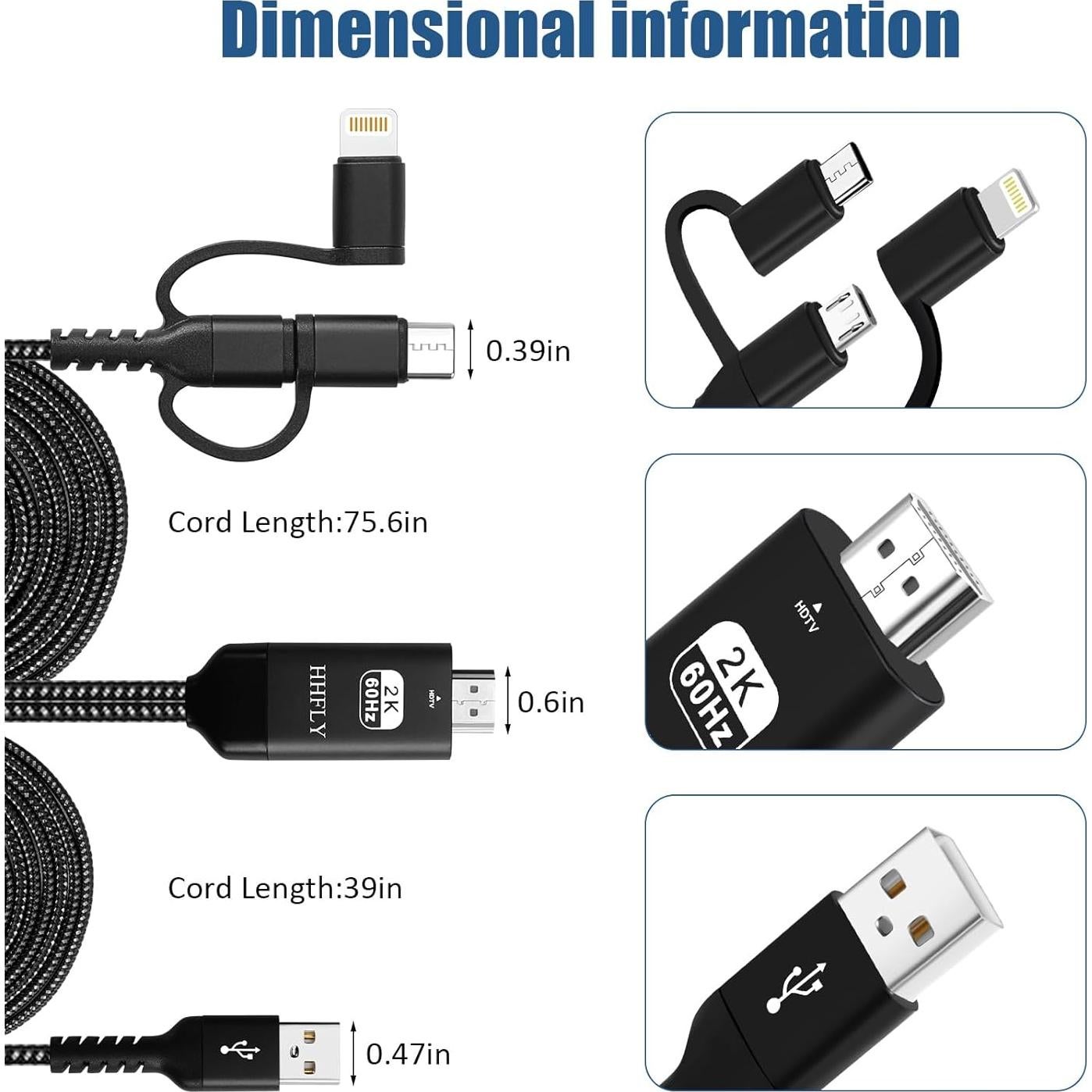Adaptador 3-en-1 USB-C a HDMI HHFLY 1080p para iPhone/Android