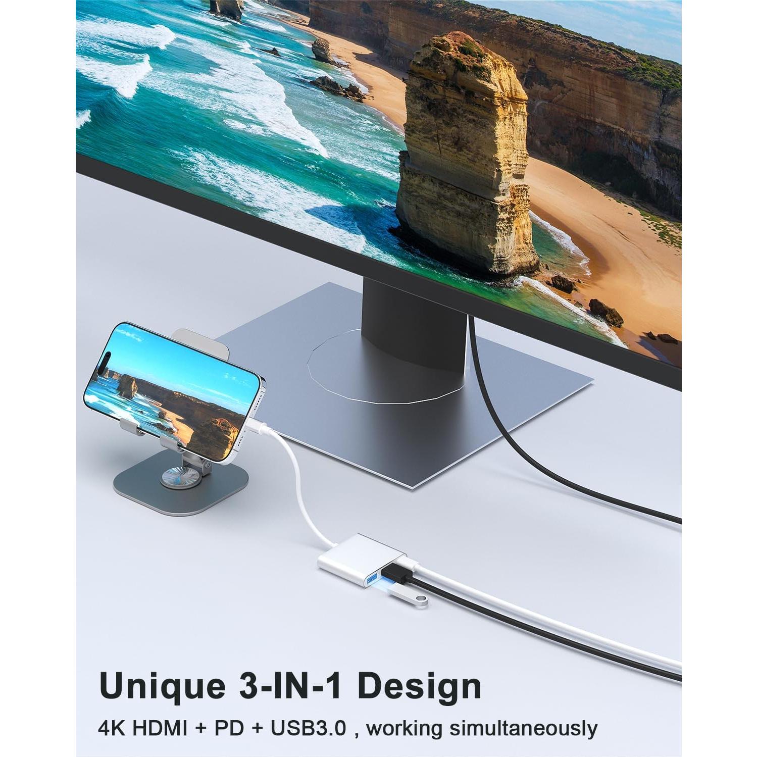 Adaptador HDMI 4K USB-C Lecnvuo para iPhone 15/16 y MacBook