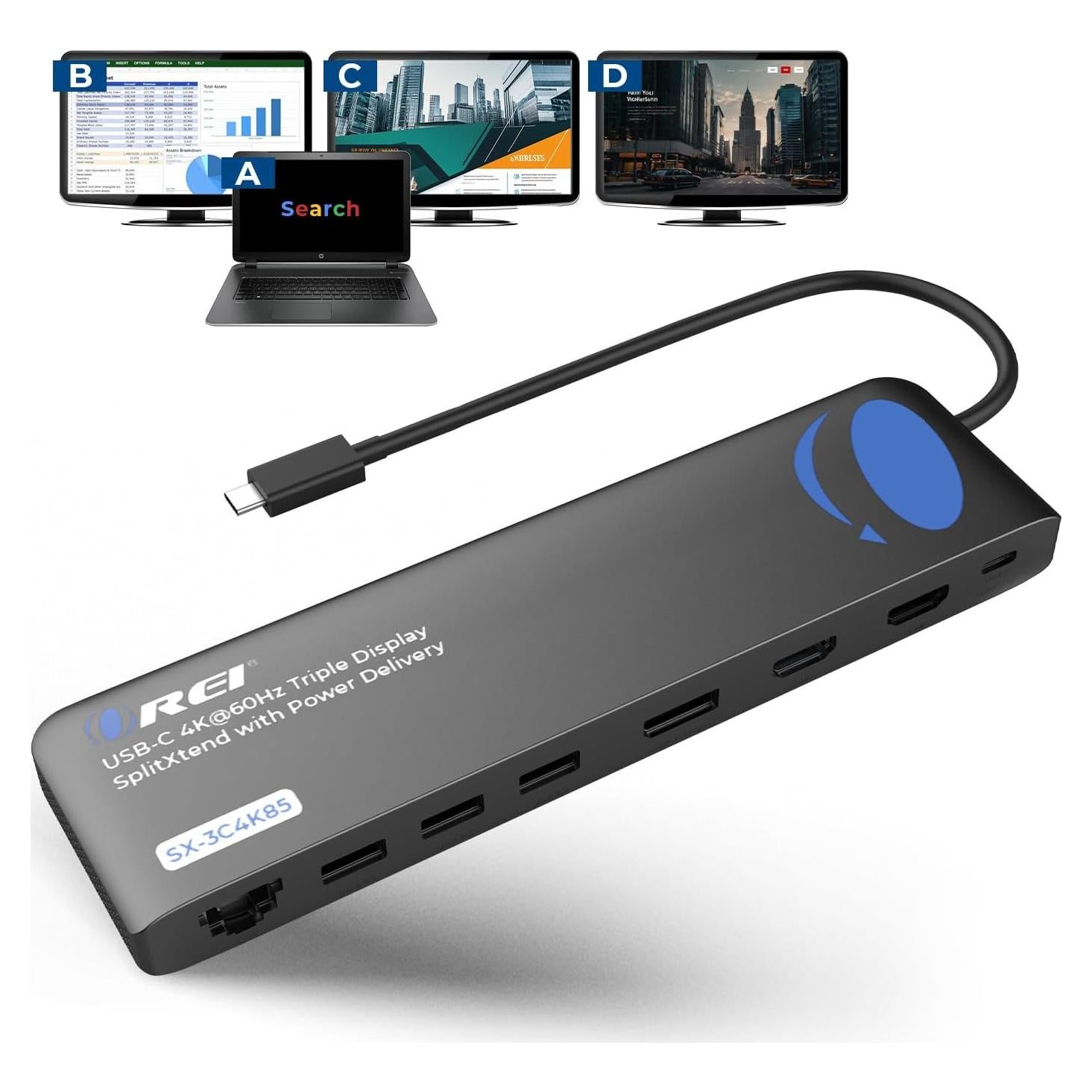 OREI Estación de Acoplamiento USB-C 12 en 1 - 2x HDMI, 1x DP, 100W PD