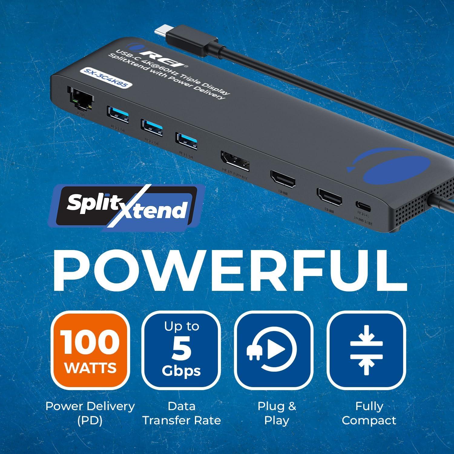 OREI Estación de Acoplamiento USB-C 12 en 1 - 2x HDMI, 1x DP, 100W PD