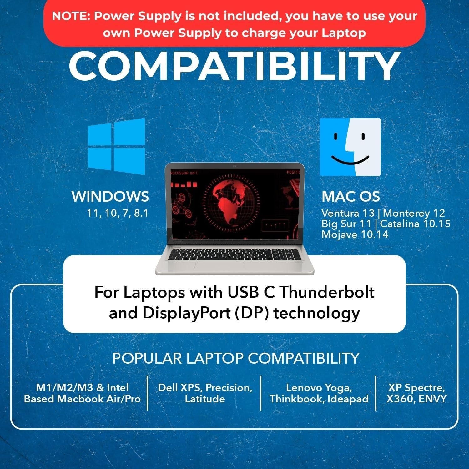 OREI Estación de Acoplamiento USB-C 12 en 1 - 2x HDMI, 1x DP, 100W PD