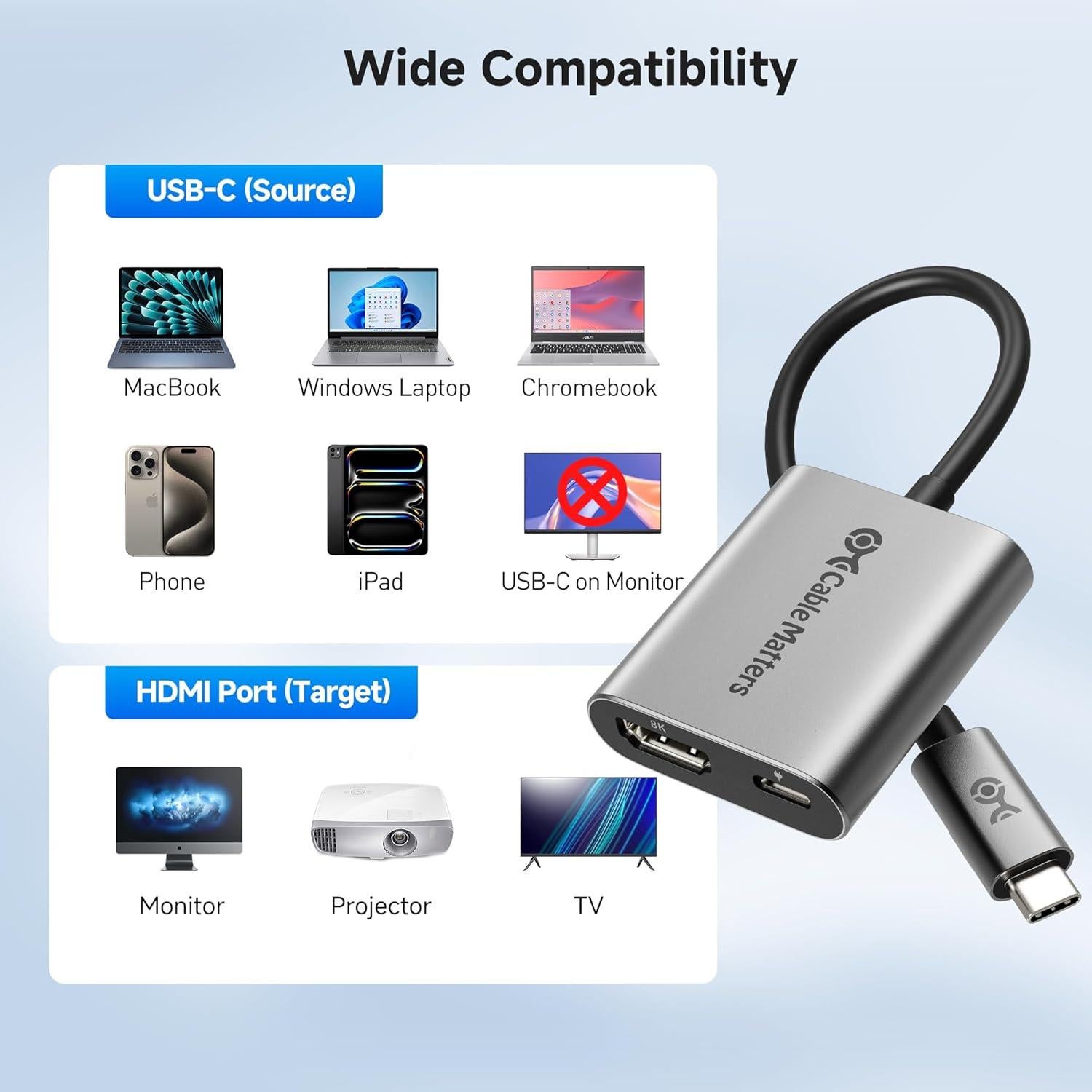 Adaptador USB C a HDMI 2.1 Cable Matters 8K 60Hz 100W