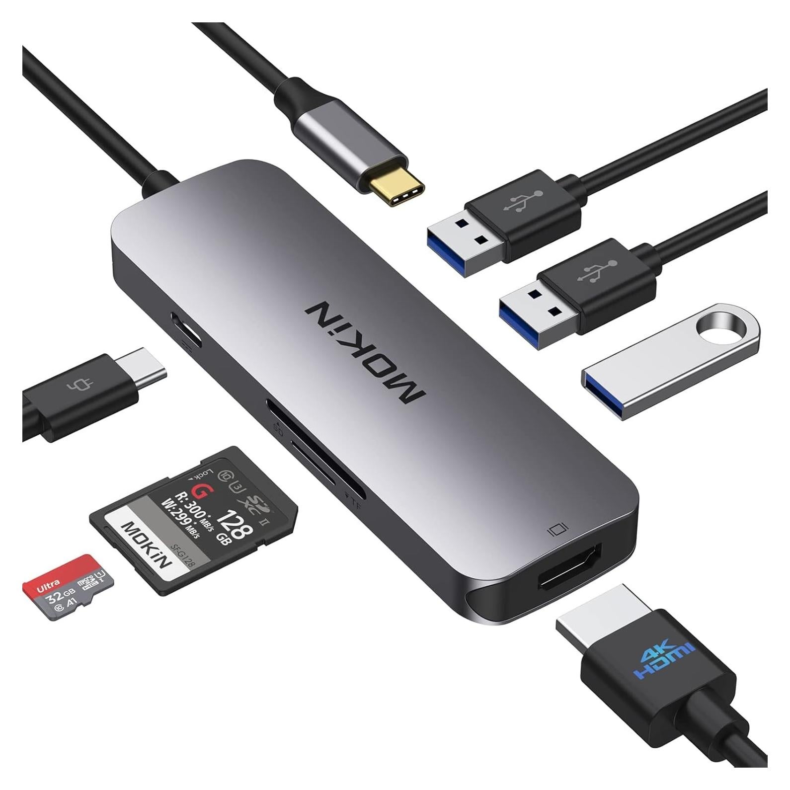 Hub USB-C 7 en 1 MOKiN con HDMI 4K y 3 USB 3.0