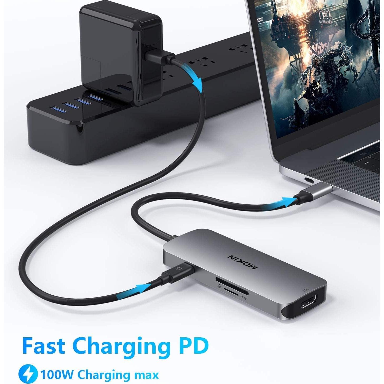 Hub USB-C 7 en 1 MOKiN con HDMI 4K y 3 USB 3.0