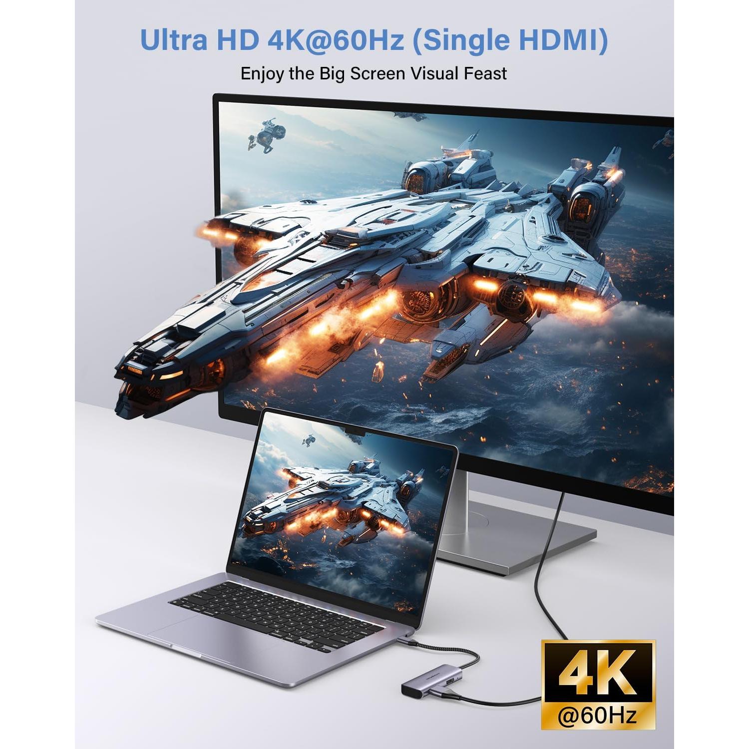 Adaptador USB C a Doble HDMI Newmight 4K 60Hz Gris