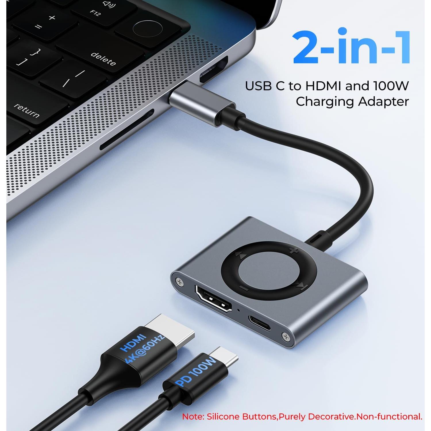 Adaptador USB-C a HDMI GIISSMO 4K 60Hz Carga 100W Gris