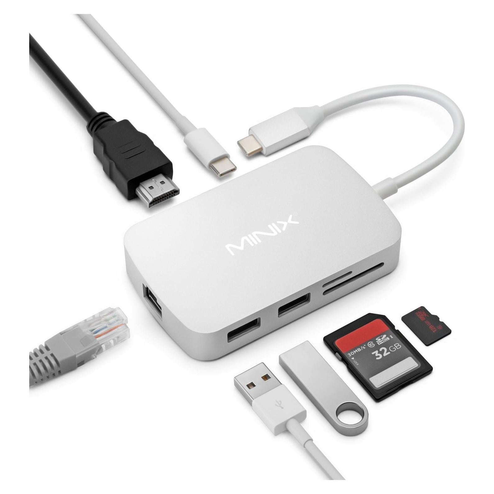 Adaptador USB C MINIX Hub 7 en 1 4K HDMI Ethernet Gigabit