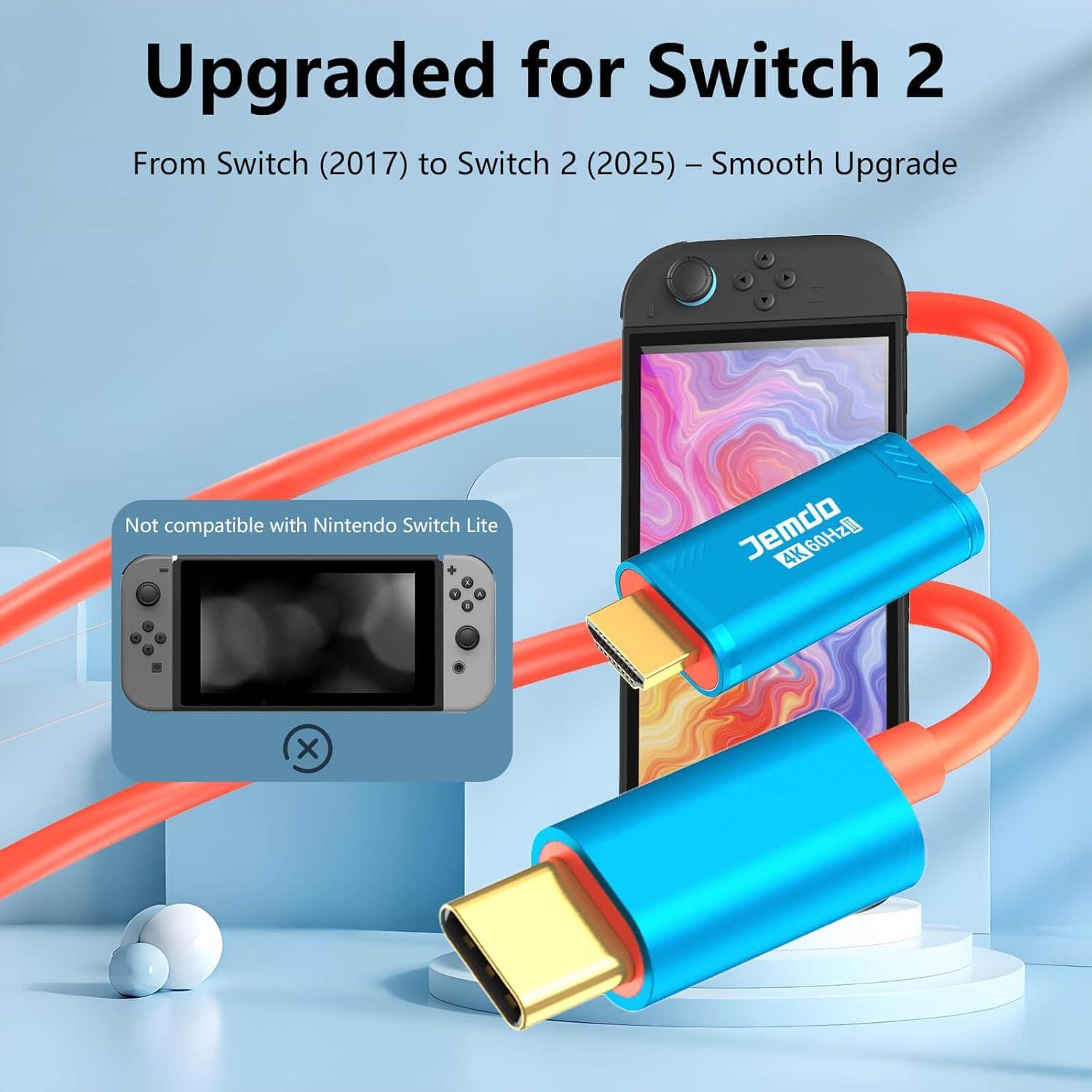 Adaptador HDMI 2.0 JEMDO 2m USB-C 3.2 4K 60Hz para Switch