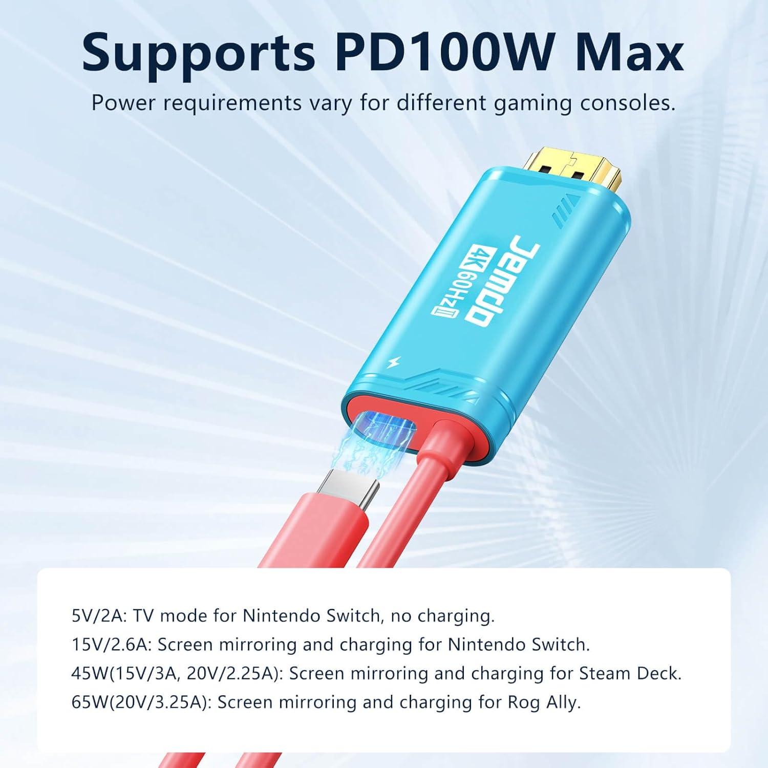 Adaptador HDMI 2.0 JEMDO 2m USB-C 3.2 4K 60Hz para Switch